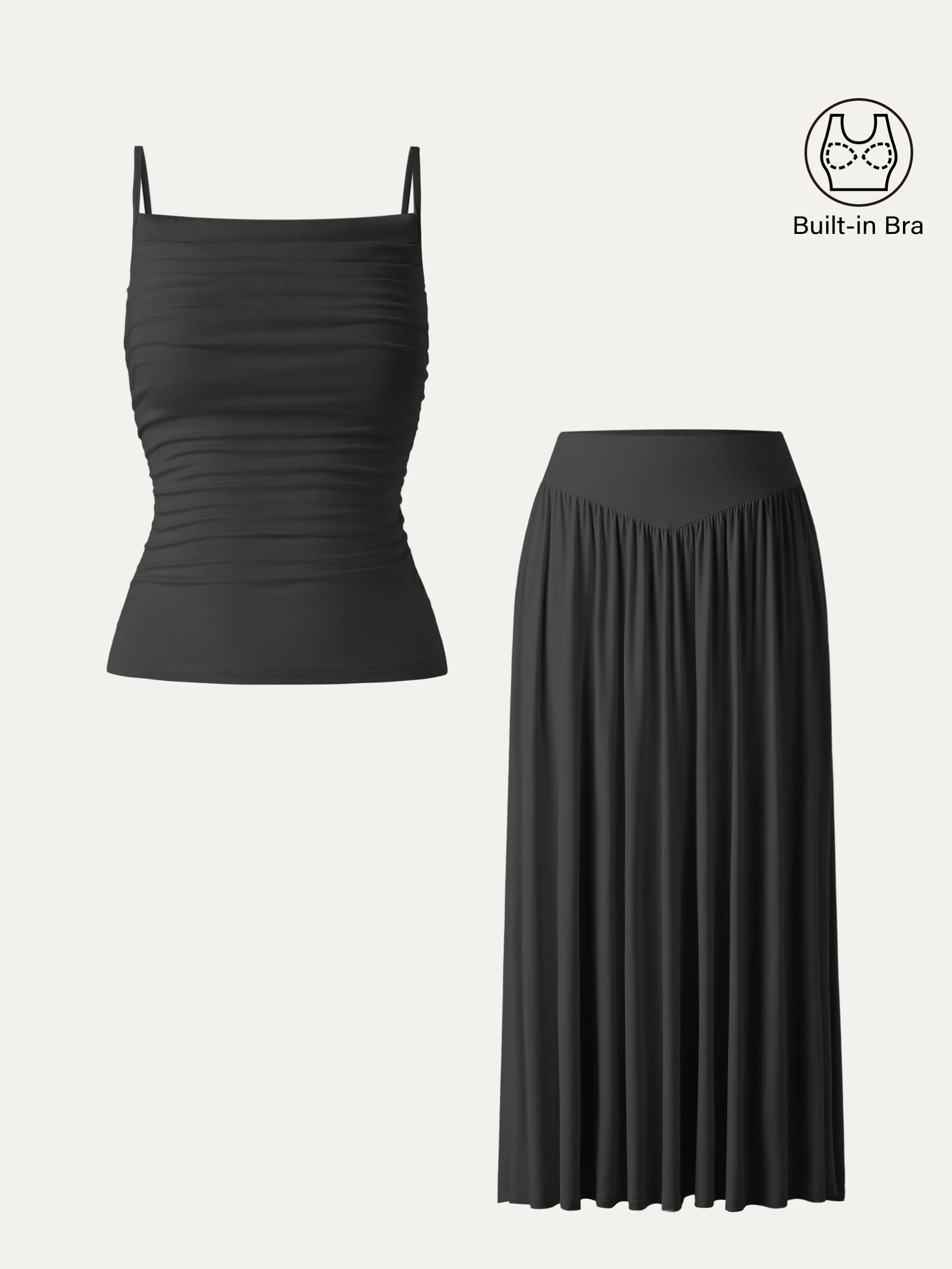 2Pcs Set Adjustable Spaghetti Straps Bra Top & V-shape Maxi Skirt with Pockets - Image 10