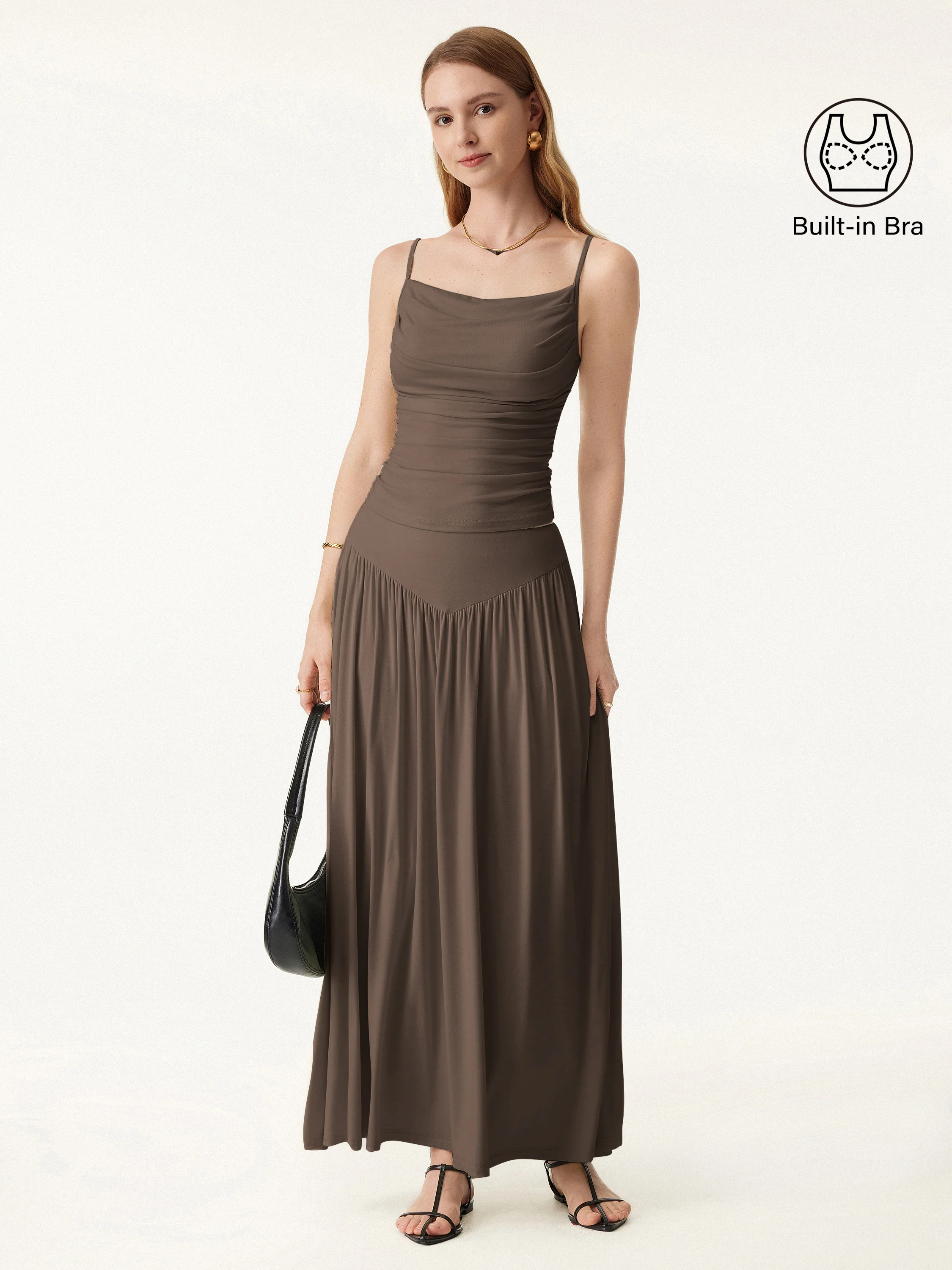 2Pcs Set Adjustable Spaghetti Straps Bra Top & V-shape Maxi Skirt with Pockets - Image 7