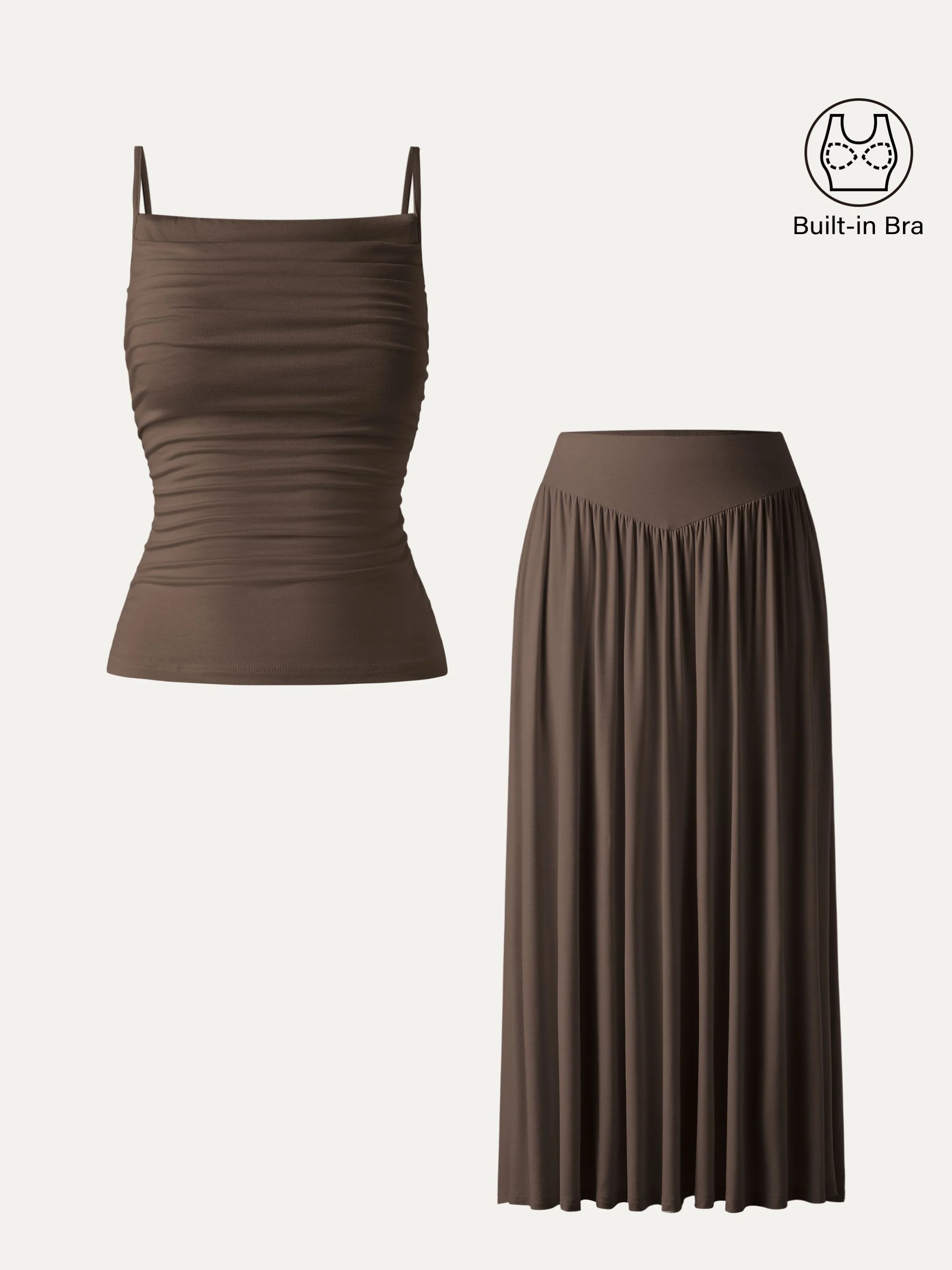2Pcs Set Adjustable Spaghetti Straps Bra Top & V-shape Maxi Skirt with Pockets - Image 8