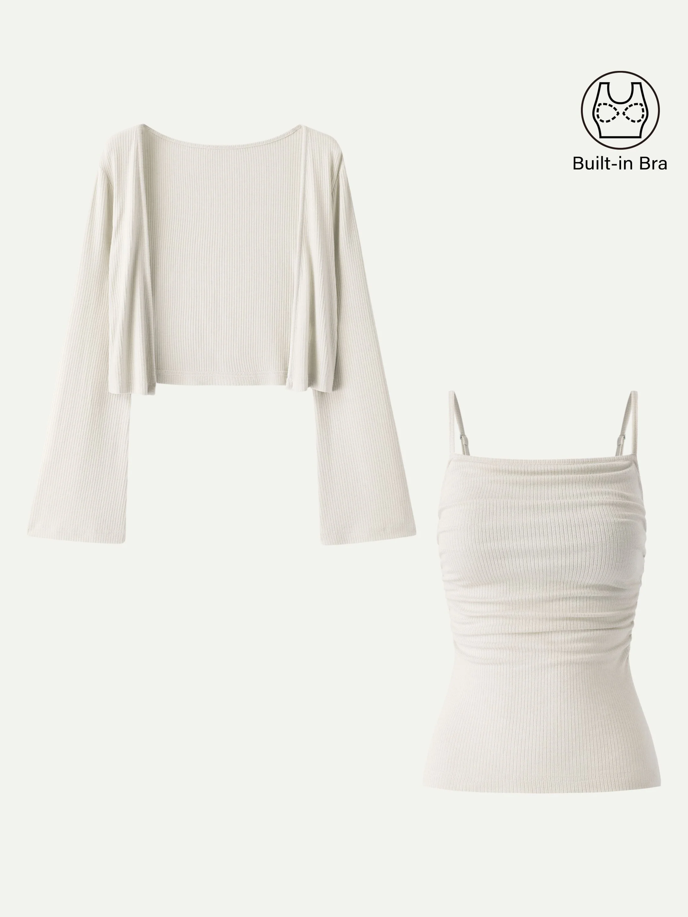2Pcs Set Bell Sleeve Cardigan & Adjustable Spaghetti Bra Tank - Image 4