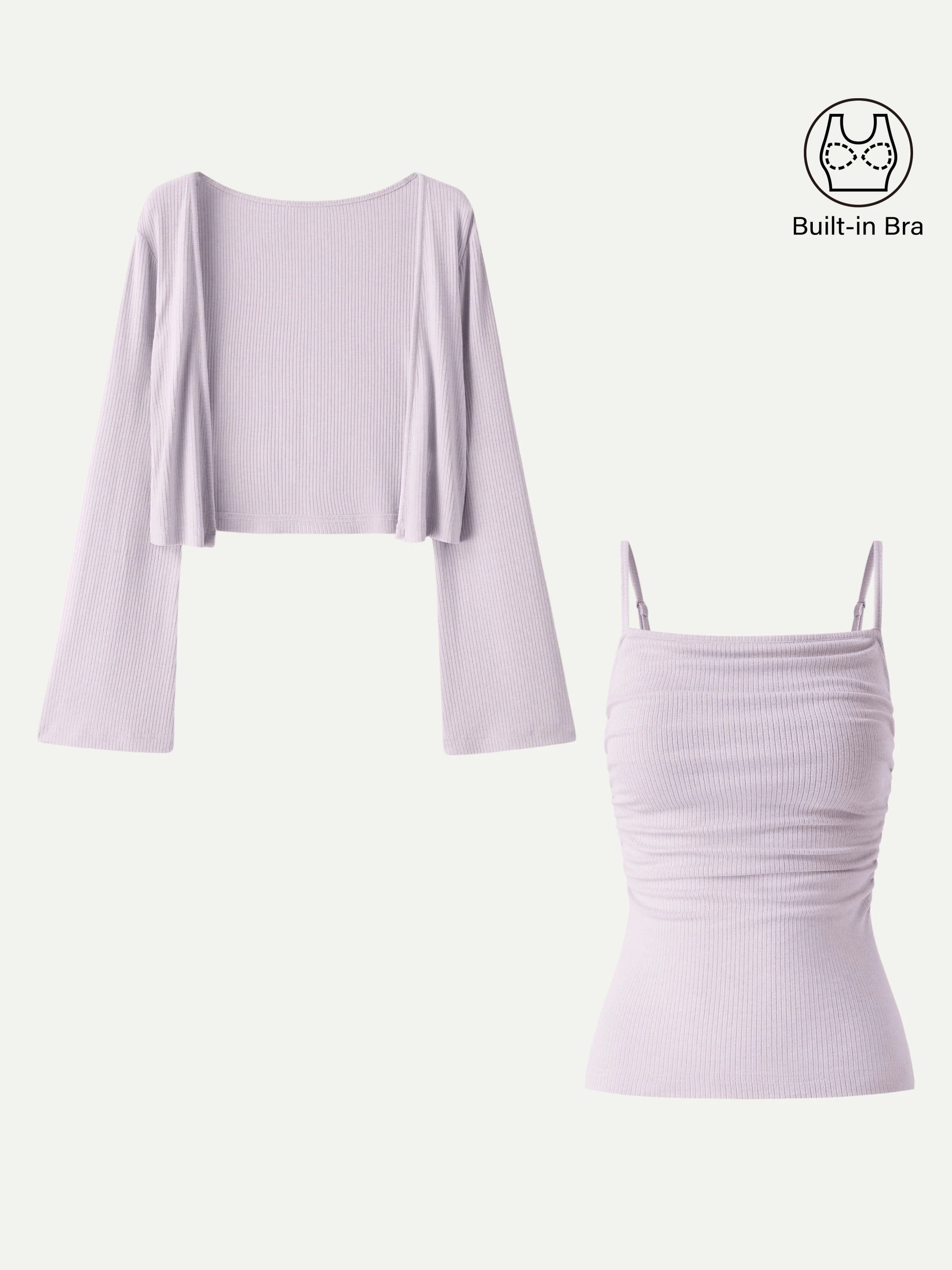 2Pcs Set Bell Sleeve Cardigan & Adjustable Spaghetti Bra Tank - Image 5