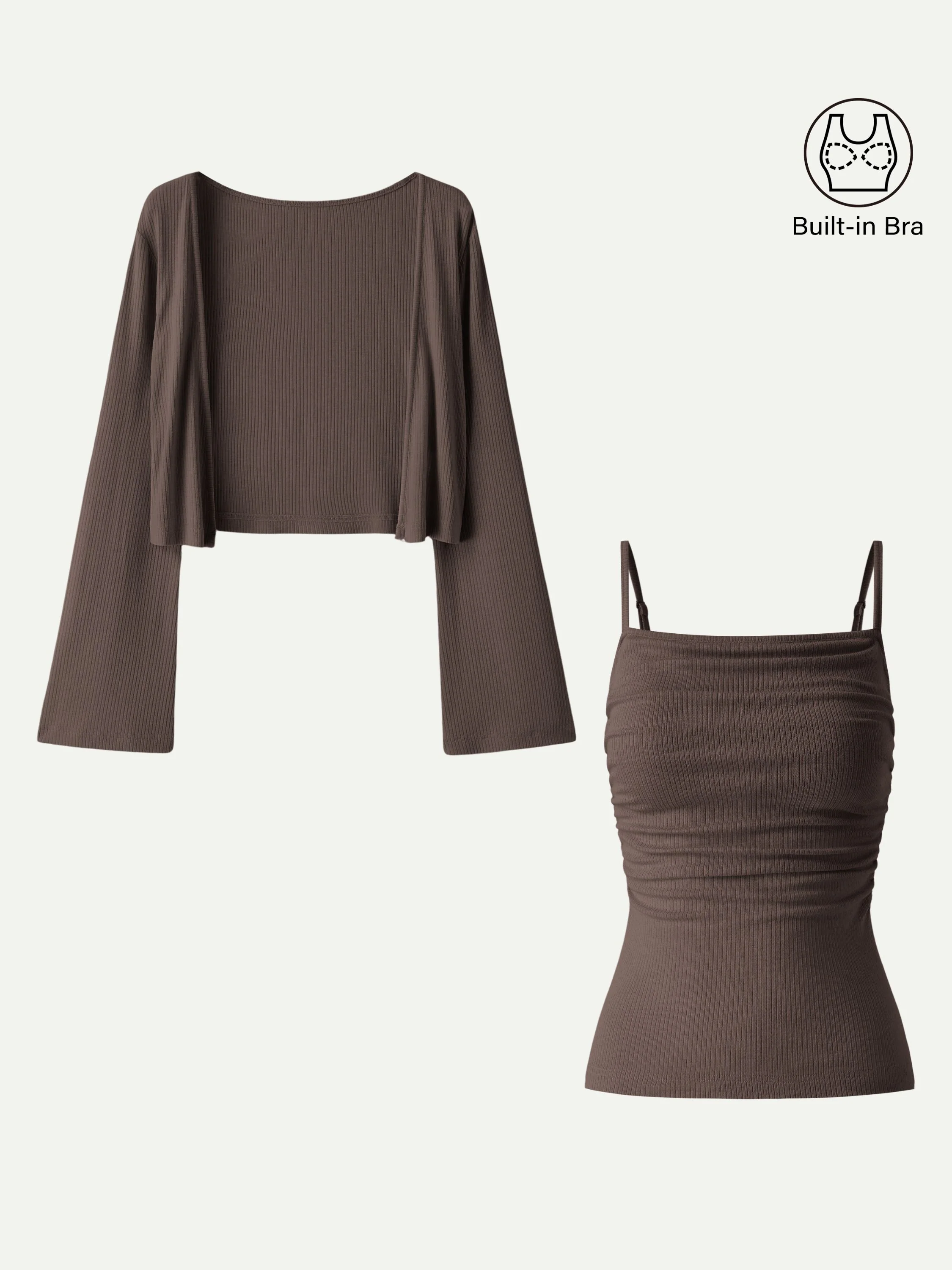2Pcs Set Bell Sleeve Cardigan & Adjustable Spaghetti Bra Tank - Image 7