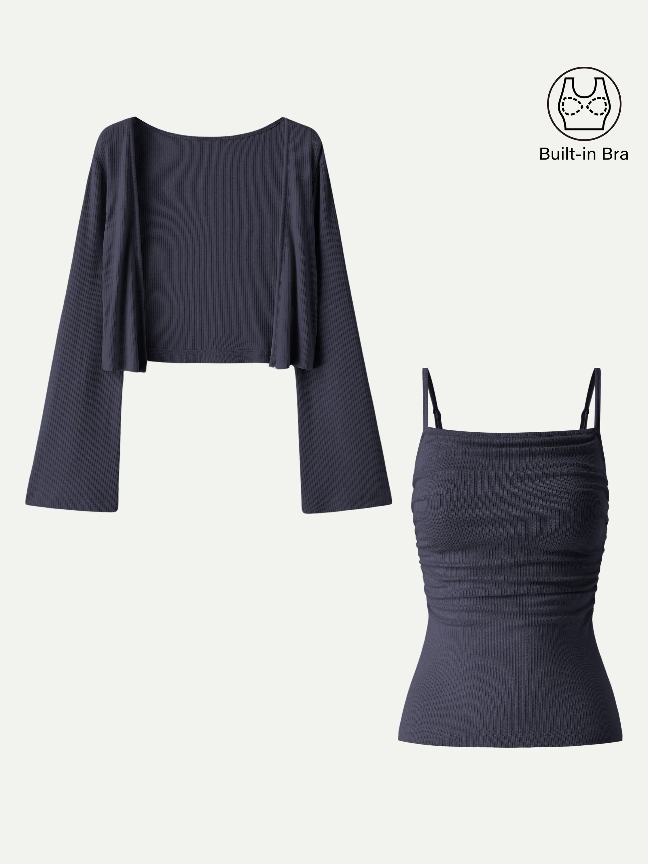 2Pcs Set Bell Sleeve Cardigan & Adjustable Spaghetti Bra Tank - Image 8
