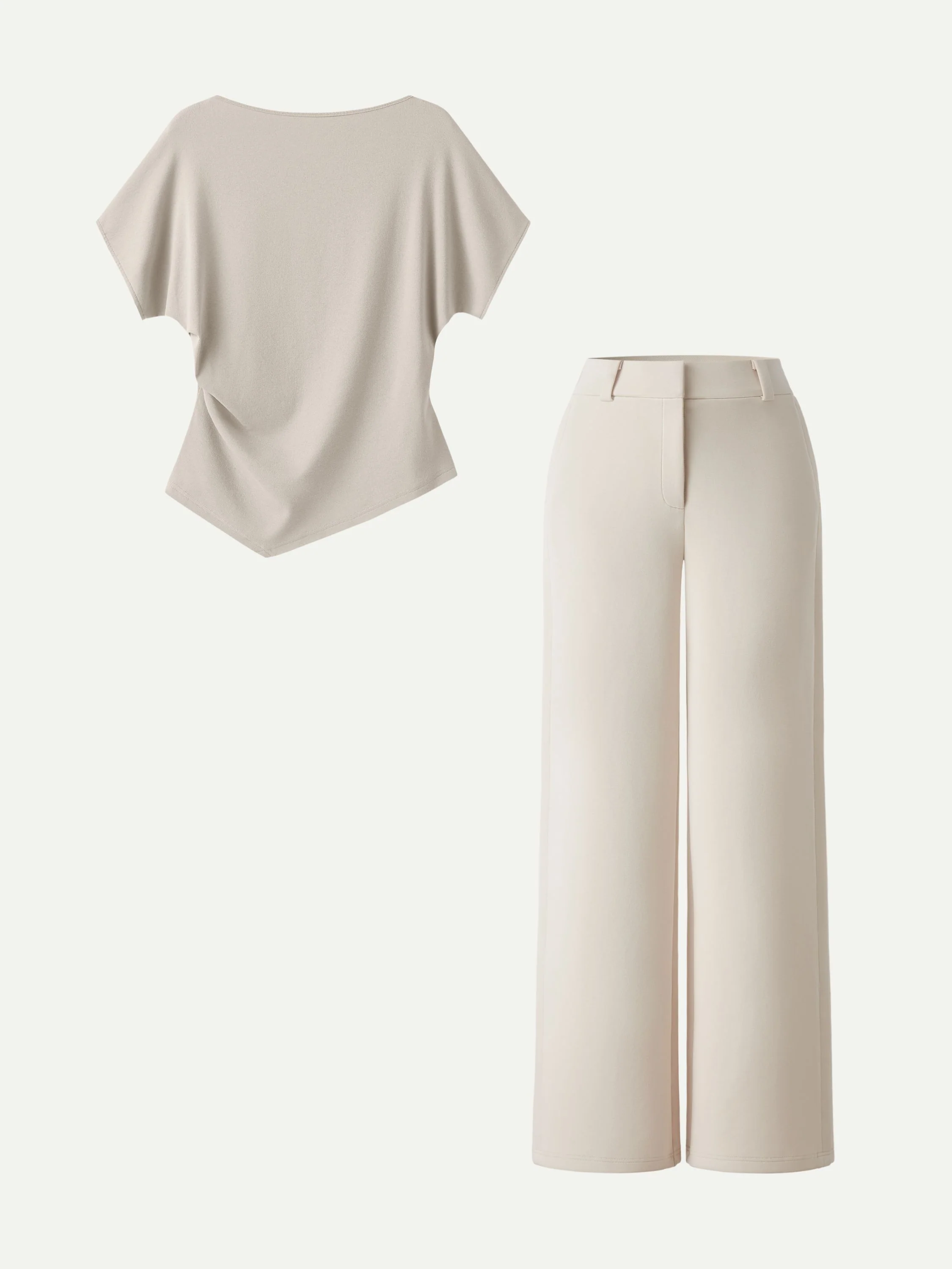 2Pcs Set Boatneck Angled Tee & Mid Rise Wide Leg Trousers - Image 3