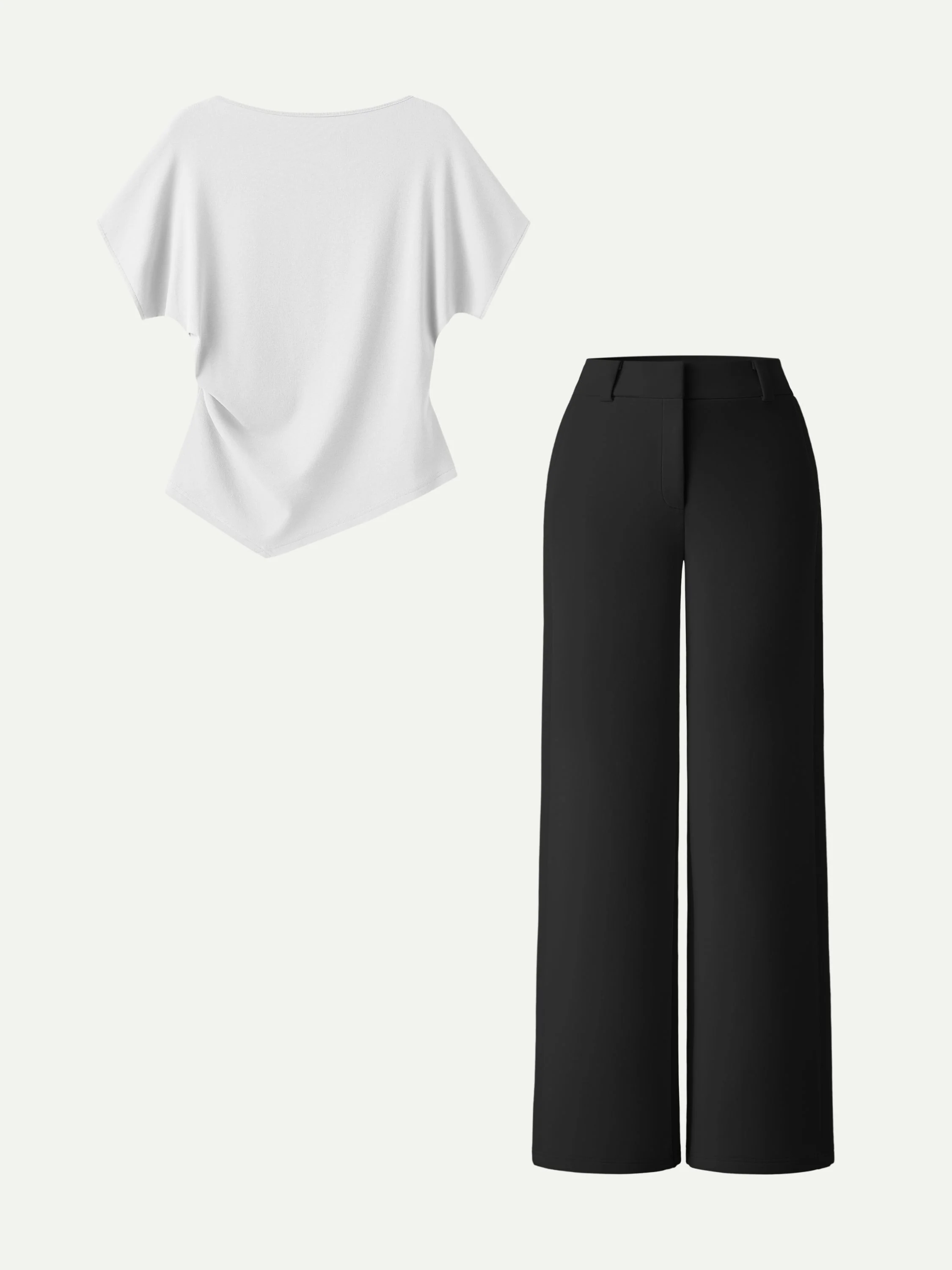 2Pcs Set Boatneck Angled Tee & Mid Rise Wide Leg Trousers - Image 4