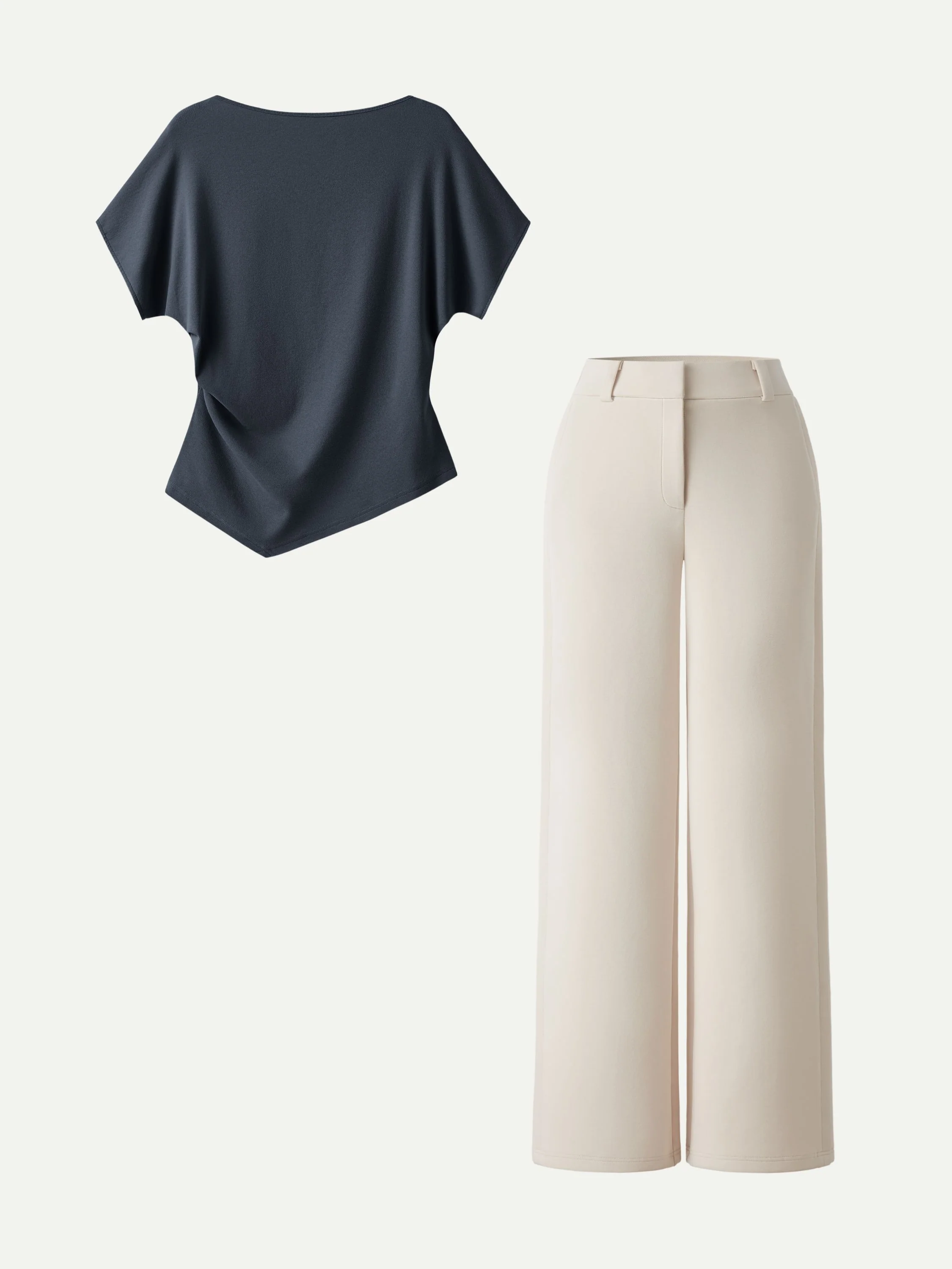 2Pcs Set Boatneck Angled Tee & Mid Rise Wide Leg Trousers - Image 5