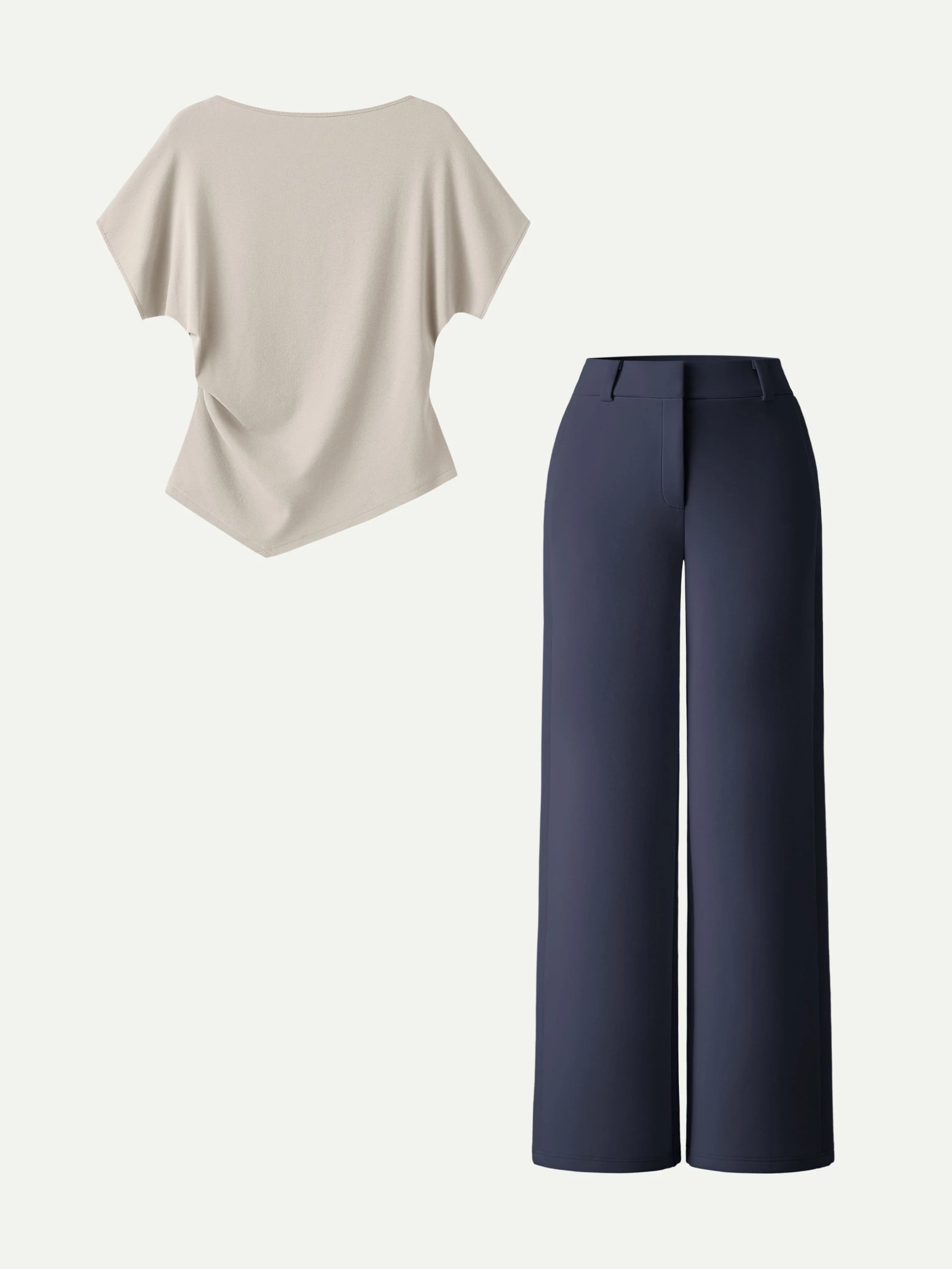 2Pcs Set Boatneck Angled Tee & Mid Rise Wide Leg Trousers - Image 6