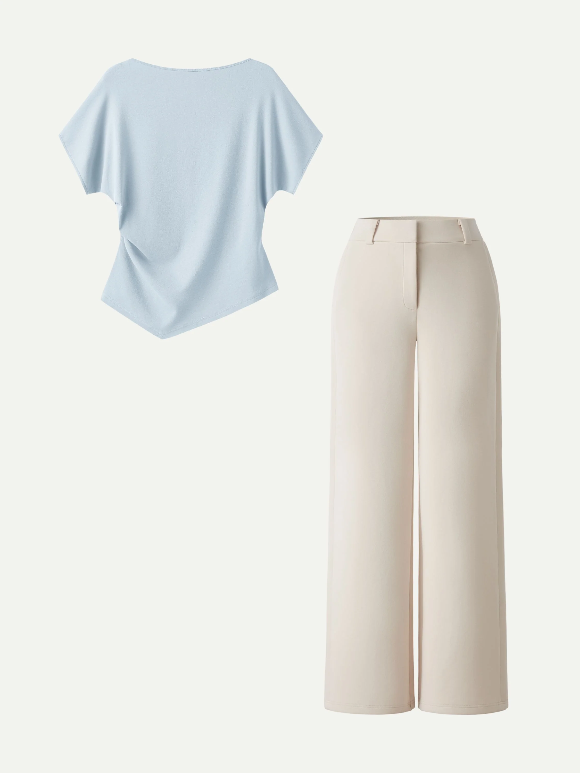 2Pcs Set Boatneck Angled Tee & Mid Rise Wide Leg Trousers - Image 7