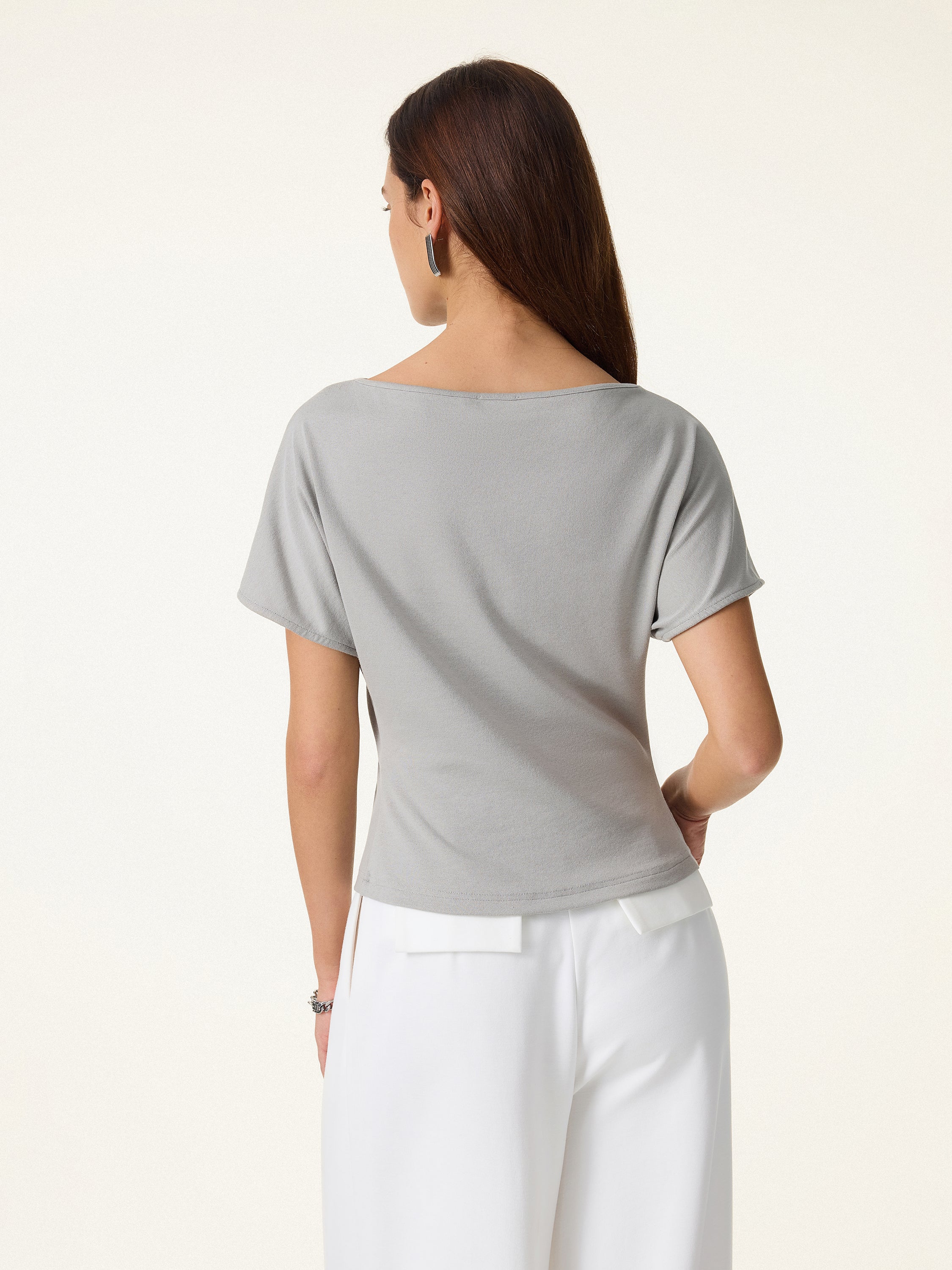 Cotton Lyocell Boatneck Angled Summer Tee - Image 9