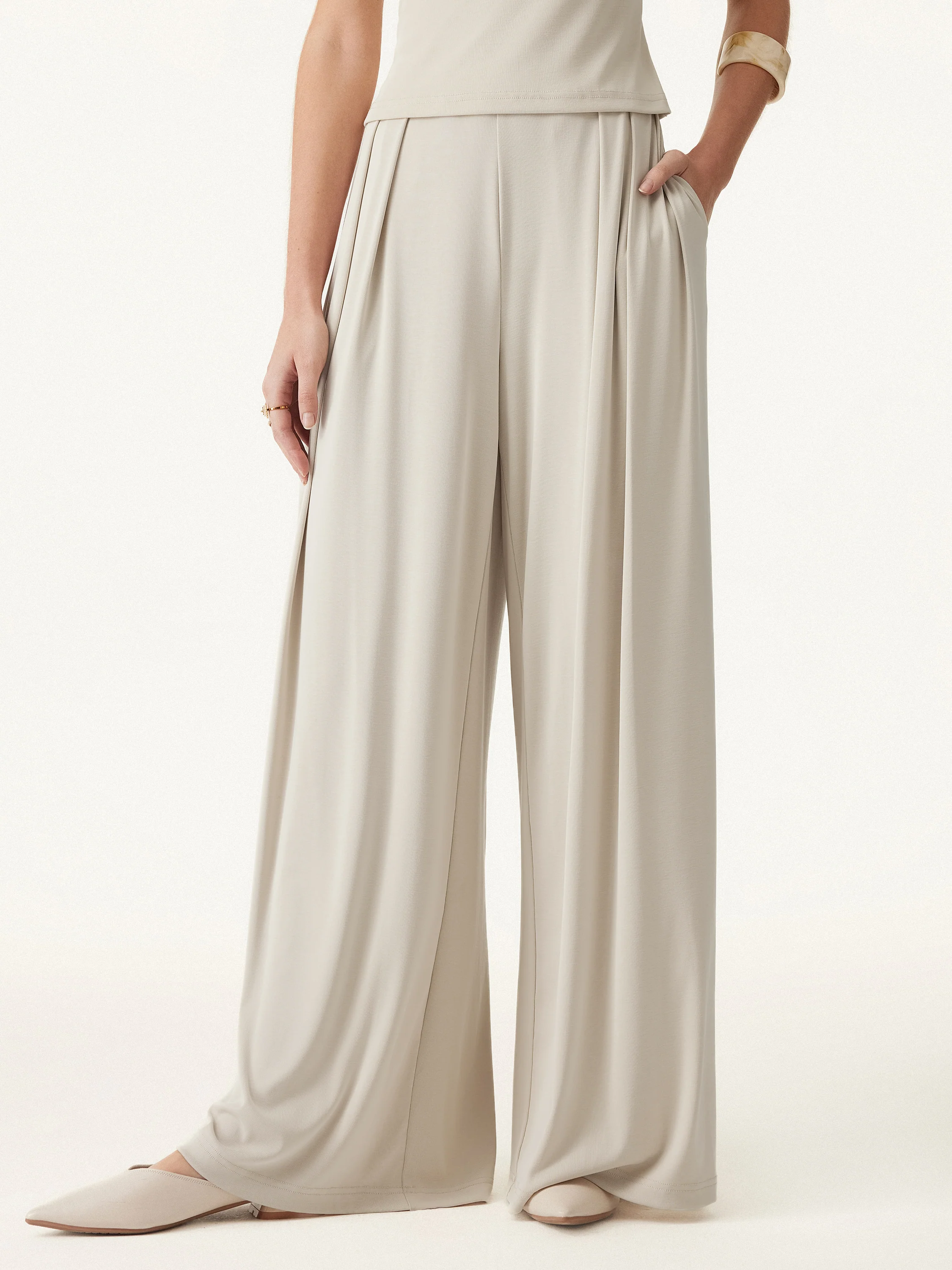 2Pcs Set Boatneck Batwing Sleeve Top & Wide Leg Palazzo Pants with Pockets - Image 12