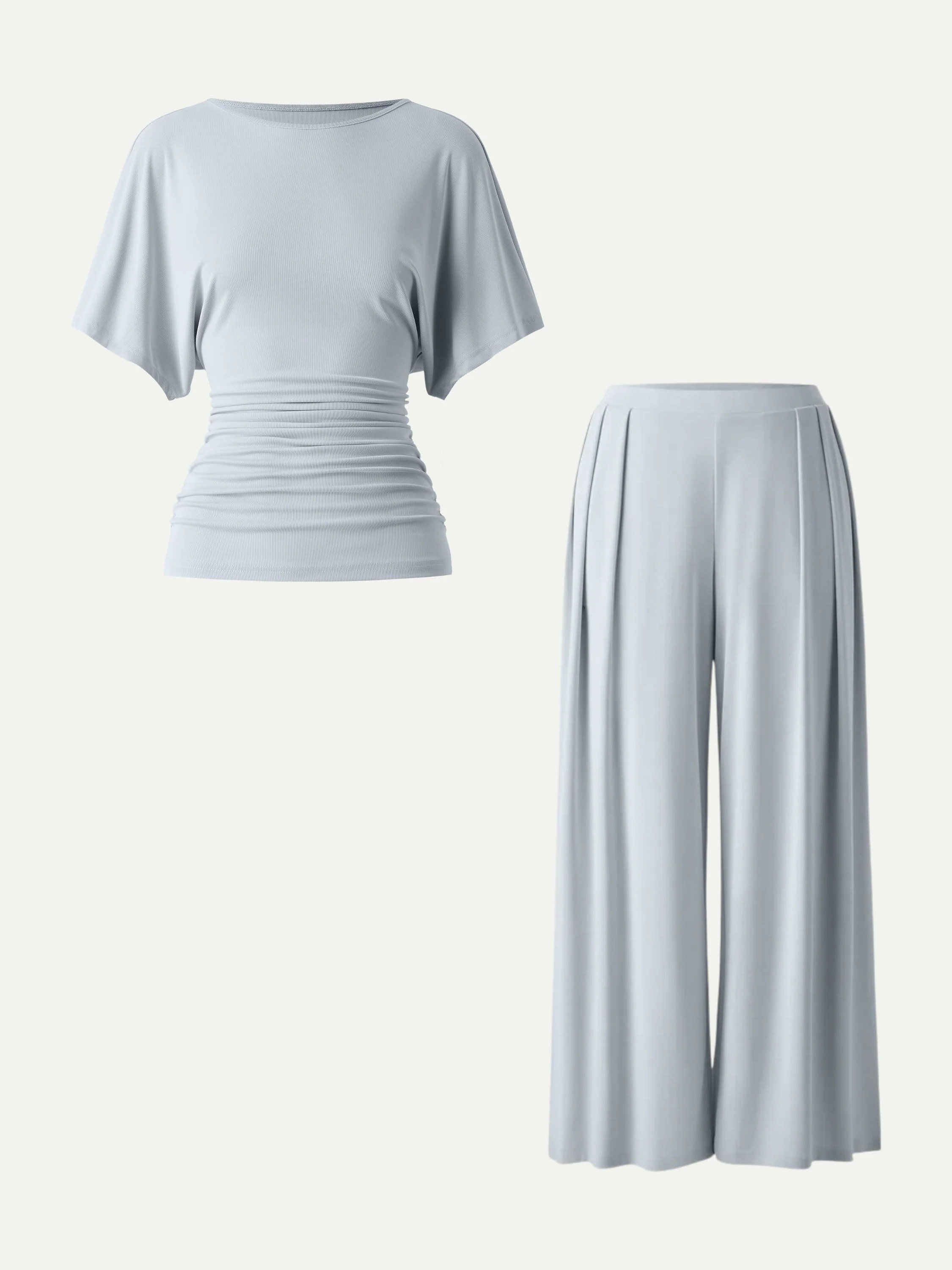 2Pcs Set Boatneck Batwing Sleeve Top & Wide Leg Palazzo Pants with Pockets - Image 5