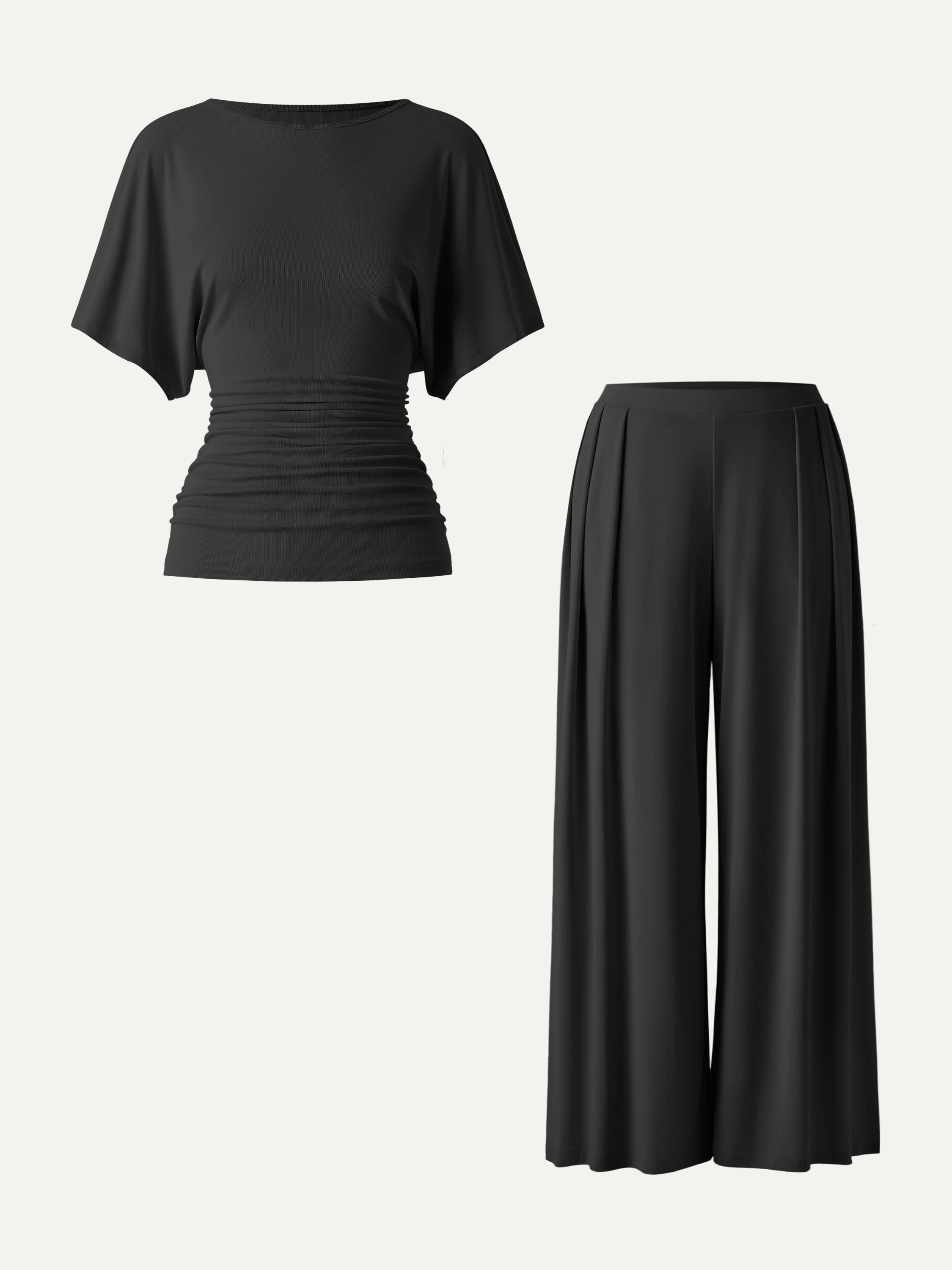 2Pcs Set Boatneck Batwing Sleeve Top & Wide Leg Palazzo Pants with Pockets - Image 6