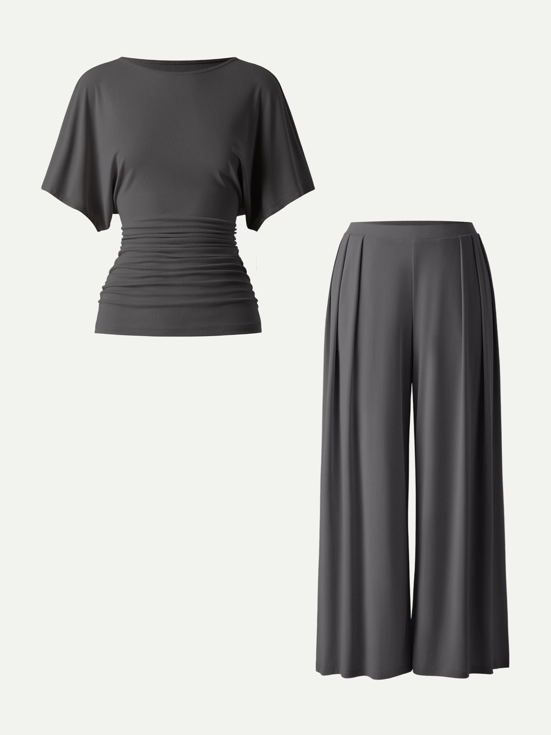 2Pcs Set Boatneck Batwing Sleeve Top & Wide Leg Palazzo Pants with Pockets - Image 7
