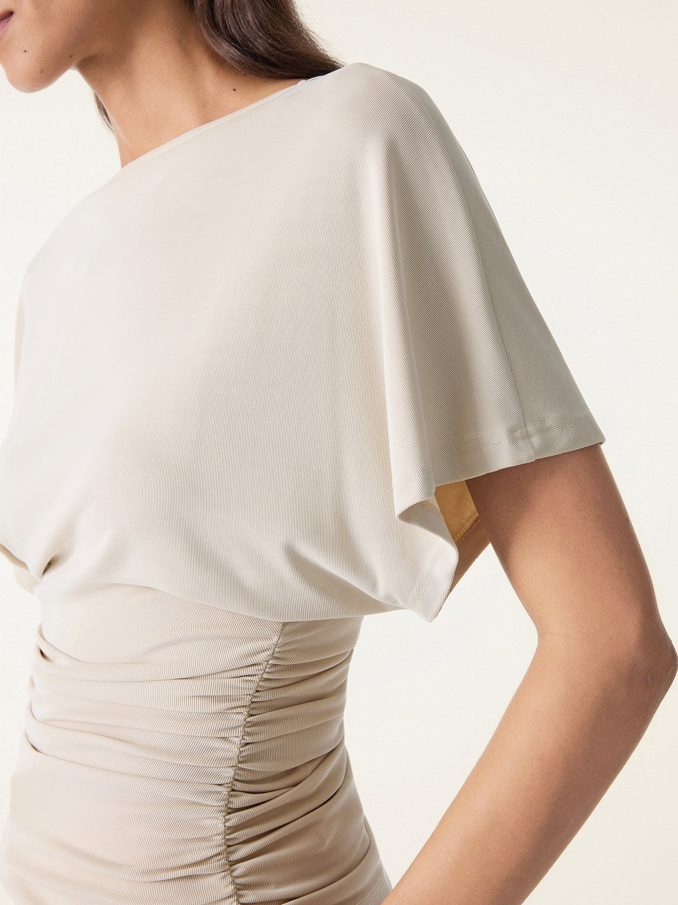 Effortless Boatneck Batwing Sleeve Side Ruched Top - Image 2
