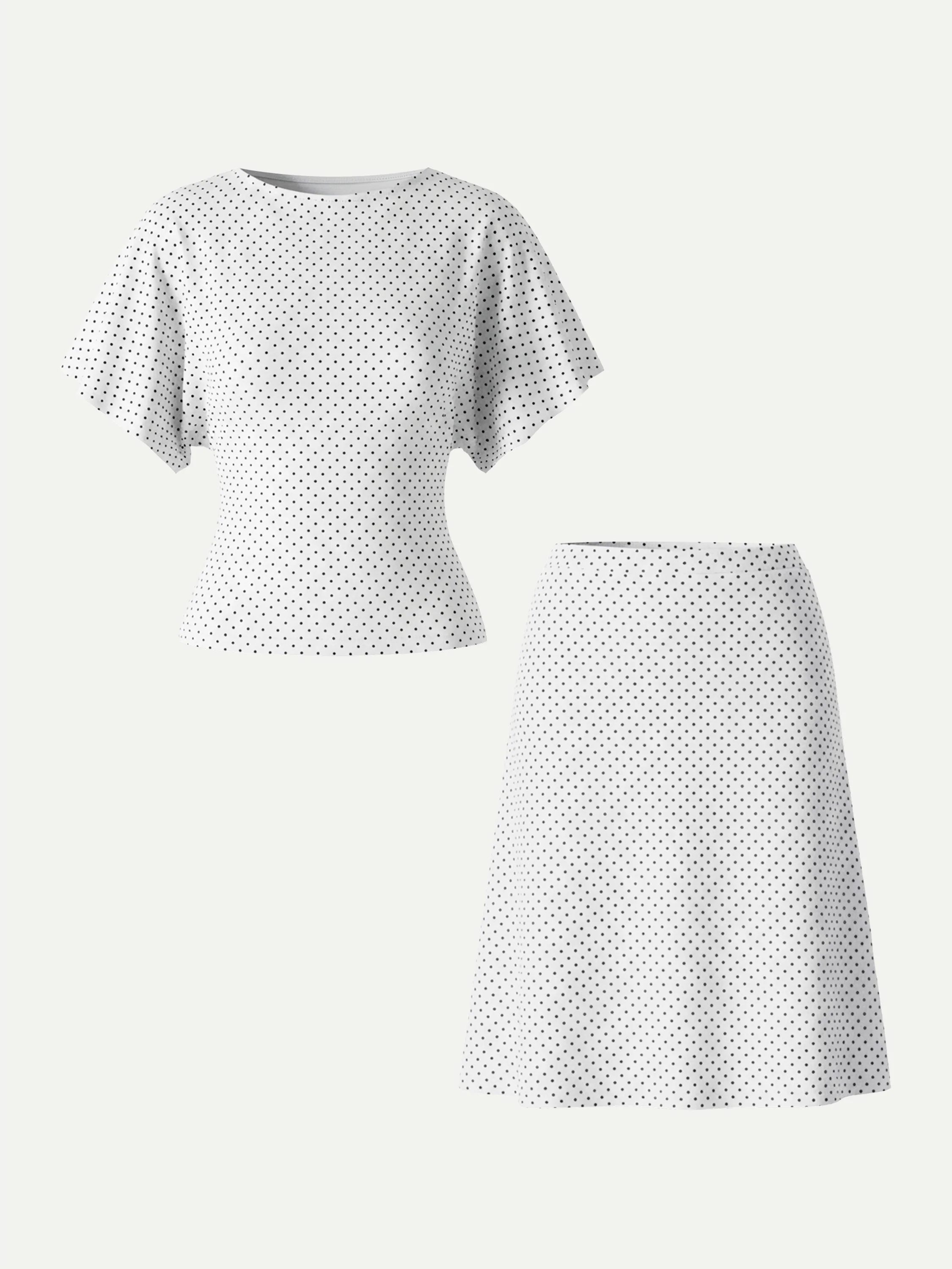 2Pcs Set Boatneck Flutter Sleeves Polka Dot Top & A-Line Flare Skirt Limited Edition - Image 3