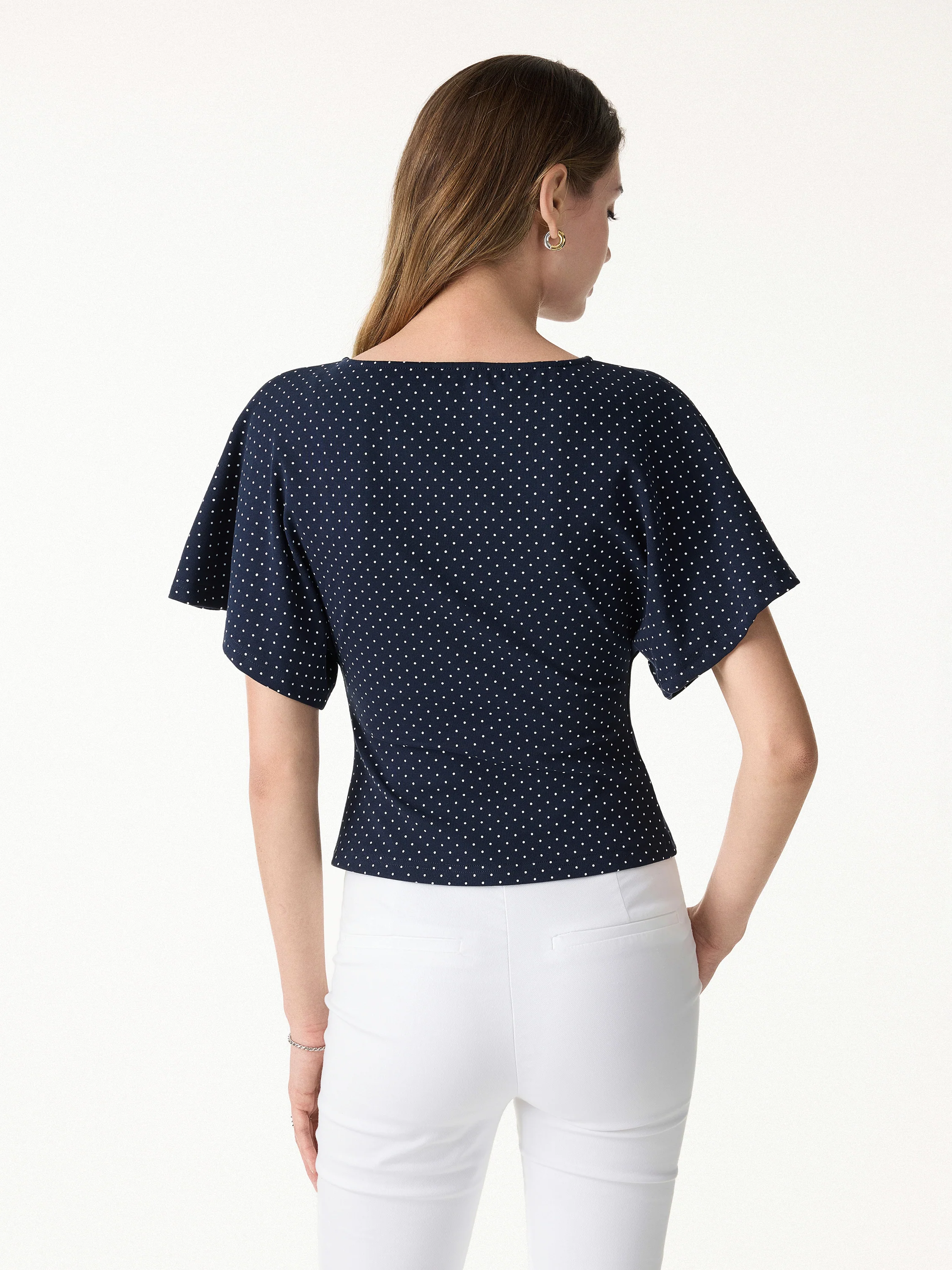 Soft Stretch Cotton Boatneck Flutter Sleeves Polka Dot Top Limited Edition - Image 7