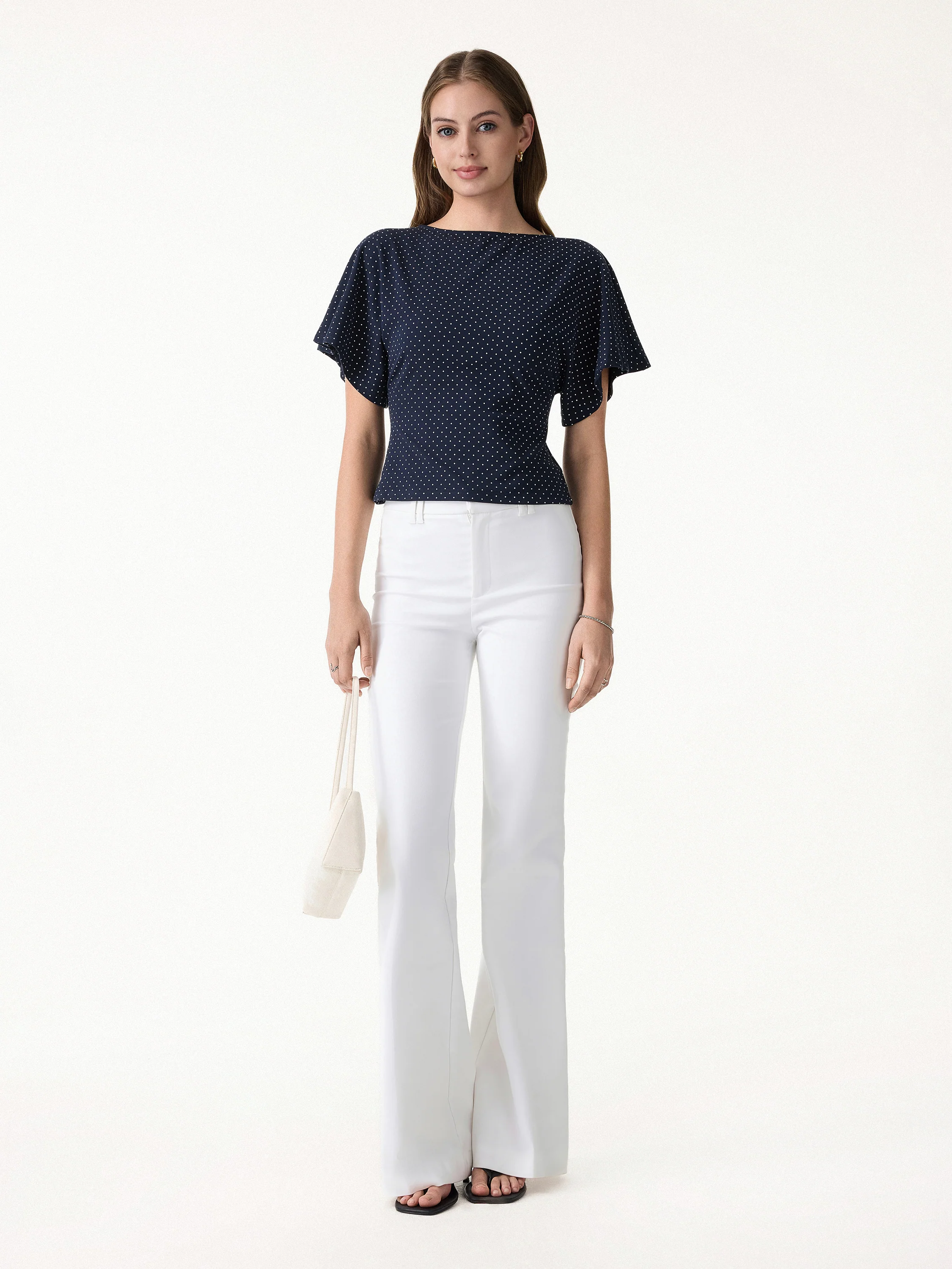 Soft Stretch Cotton Boatneck Flutter Sleeves Polka Dot Top Limited Edition - Image 3