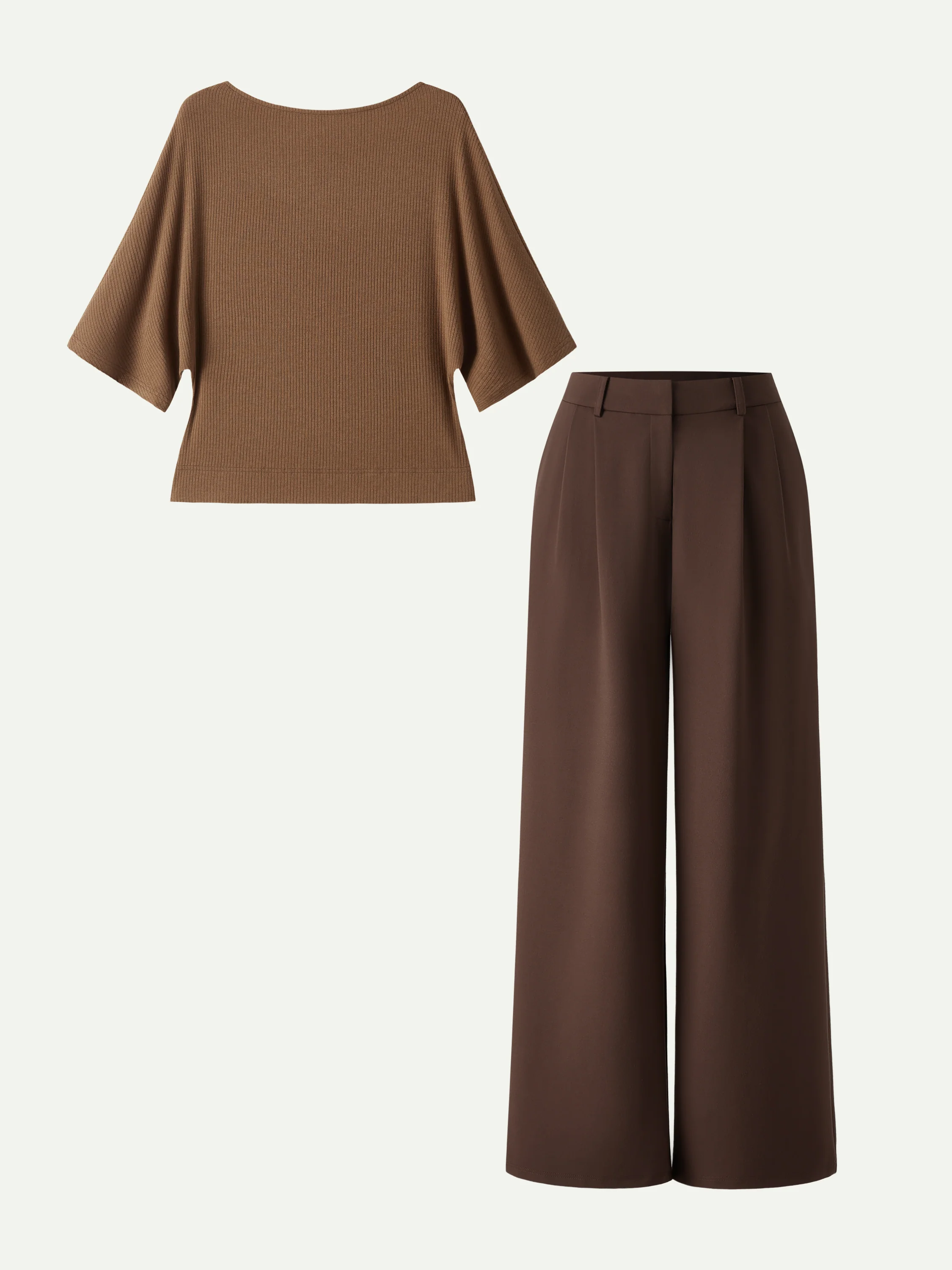 2Pcs Set Boatneck Relaxed Top & Wide Leg Pant with Pockets - Image 2