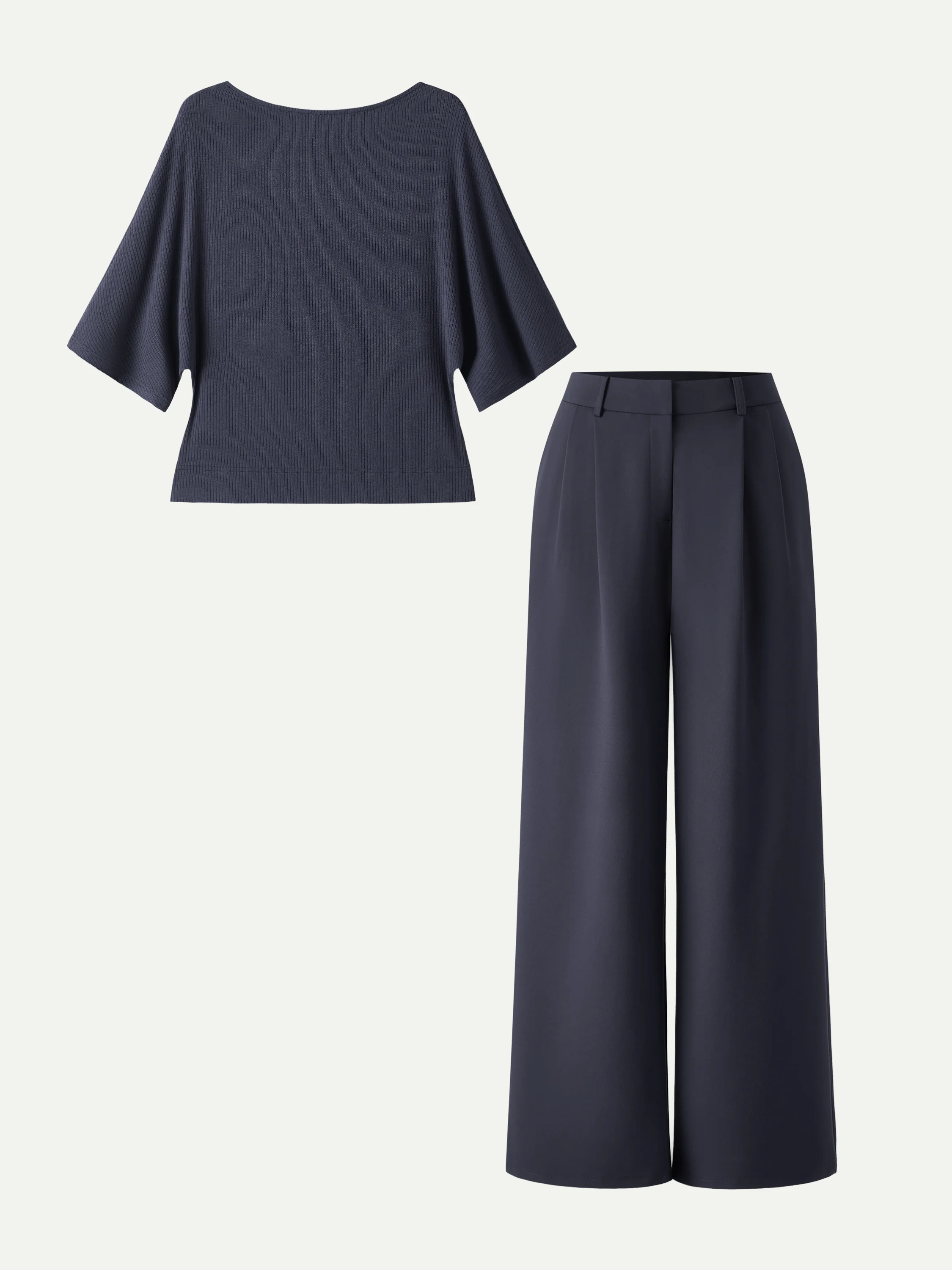 2Pcs Set Boatneck Relaxed Top & Wide Leg Pant with Pockets - Image 3