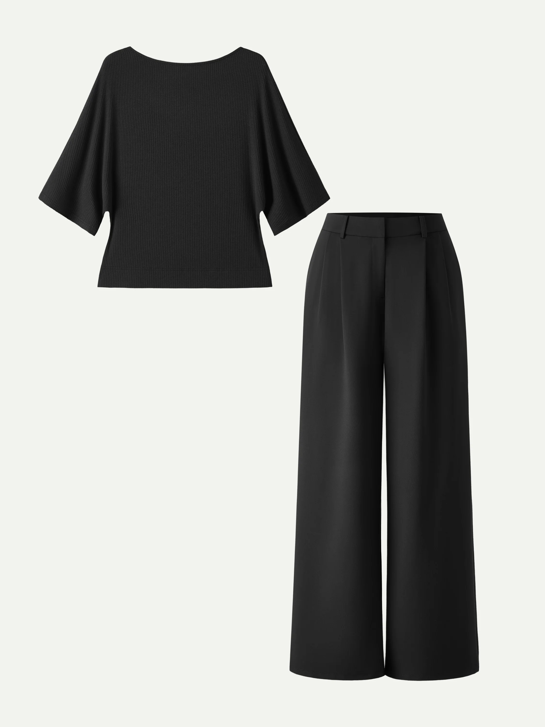 2Pcs Set Boatneck Relaxed Top & Wide Leg Pant with Pockets - Image 4