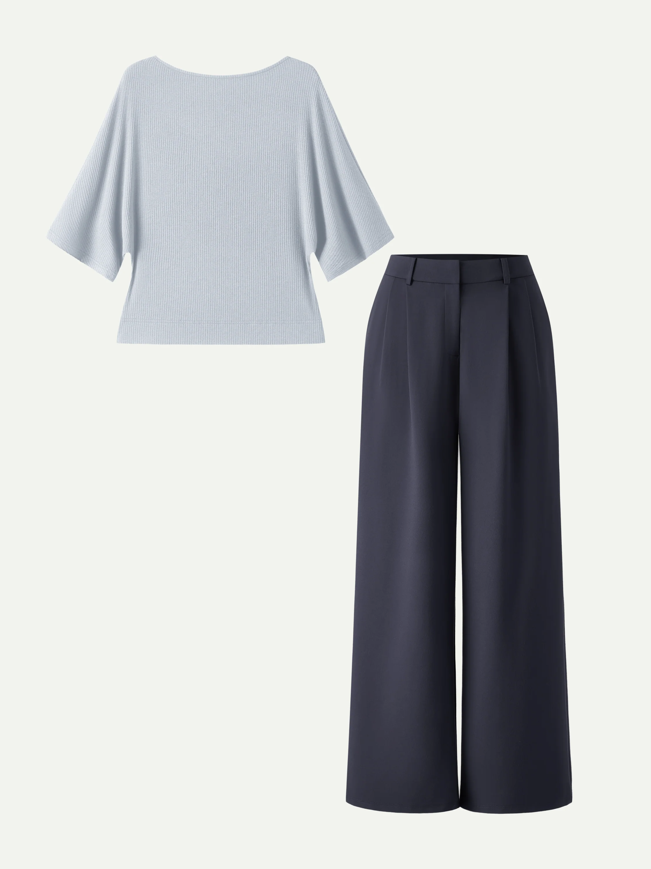 2Pcs Set Boatneck Relaxed Top & Wide Leg Pant with Pockets - Image 5