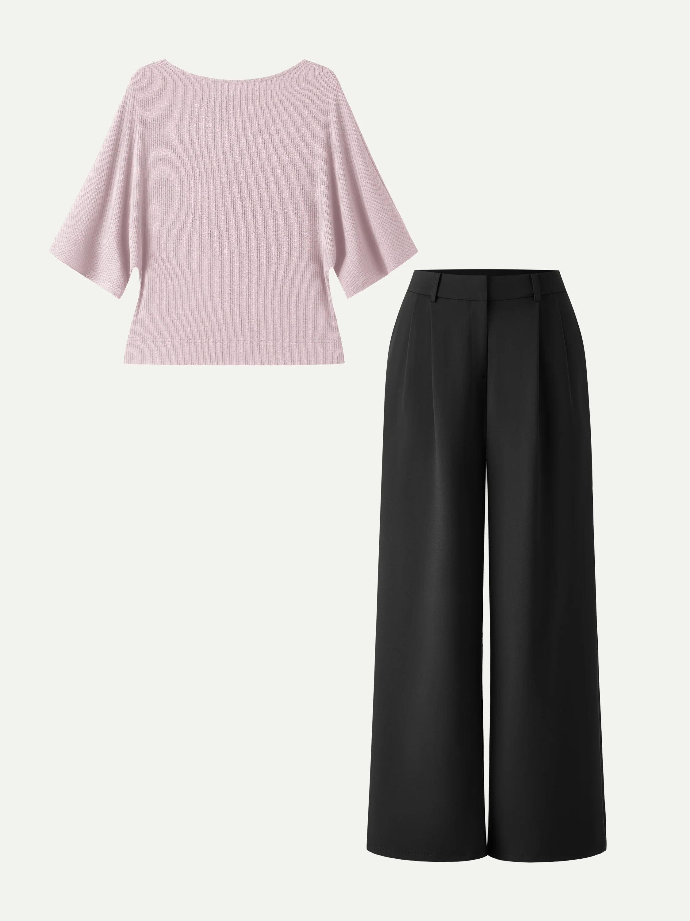 2Pcs Set Boatneck Relaxed Top & Wide Leg Pant with Pockets - Image 6