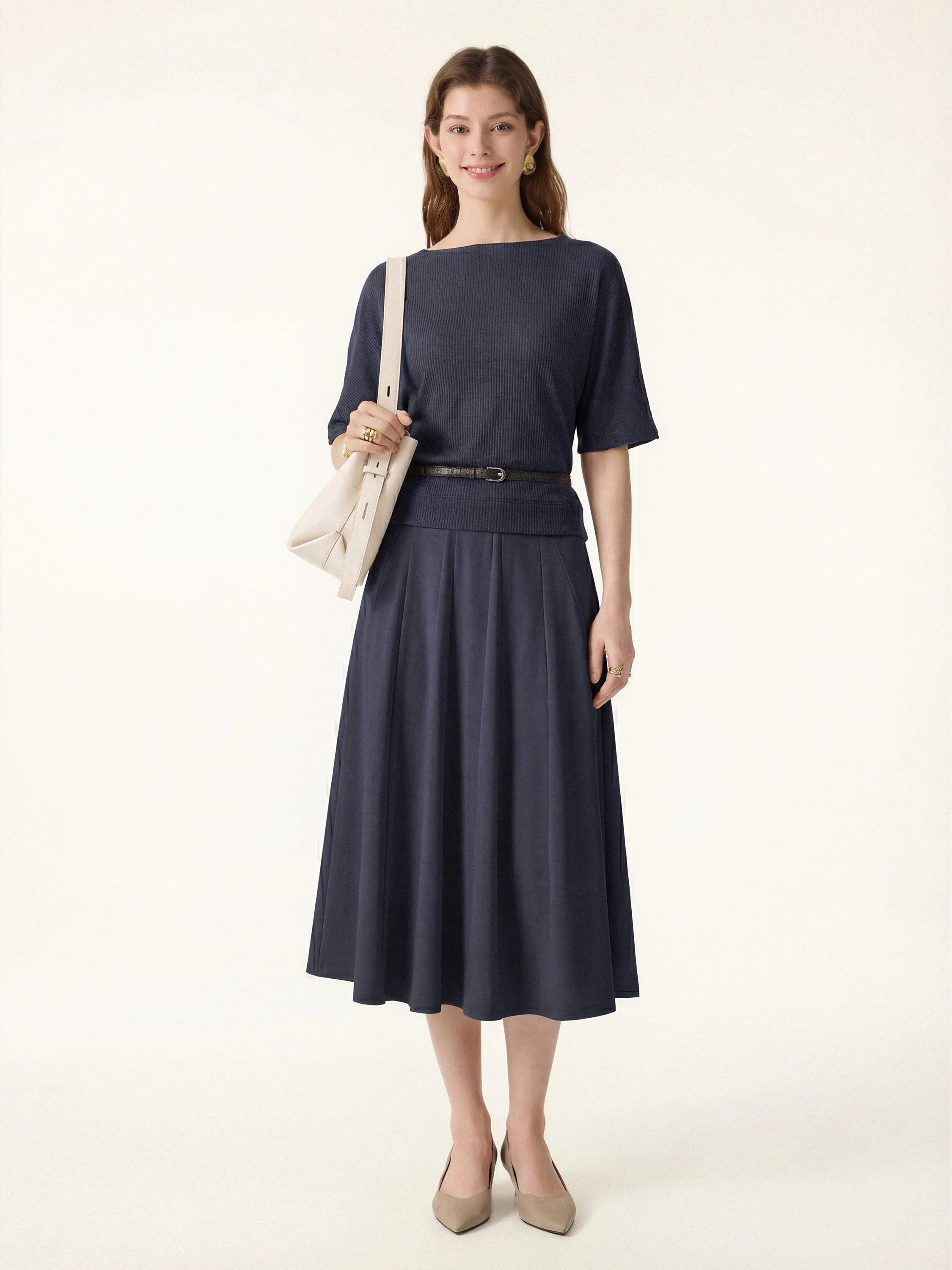 2Pcs Set Boatneck Top & Volume Skirt with Pockets - Image 2