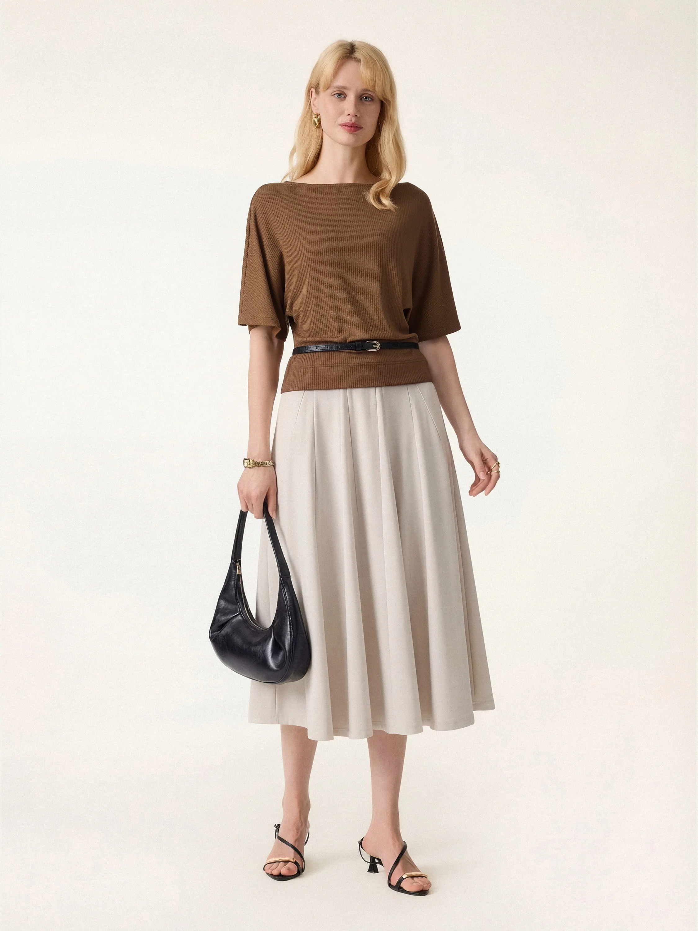 2Pcs Set Boatneck Top & Volume Skirt with Pockets - Image 4