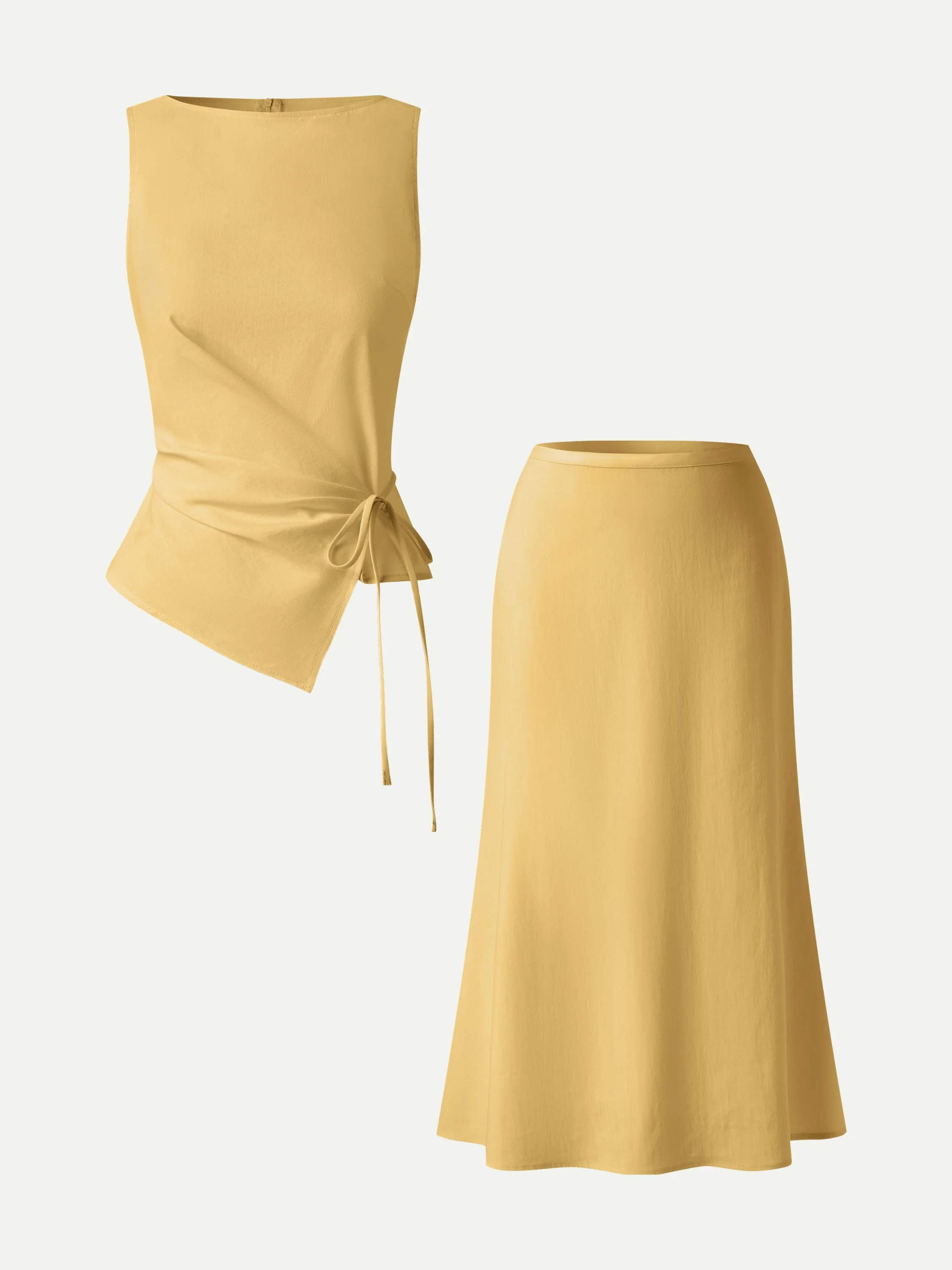2Pcs Set Boatneck Waist-Defined Top & Maxi Flared Pull-On Skirt - Image 5