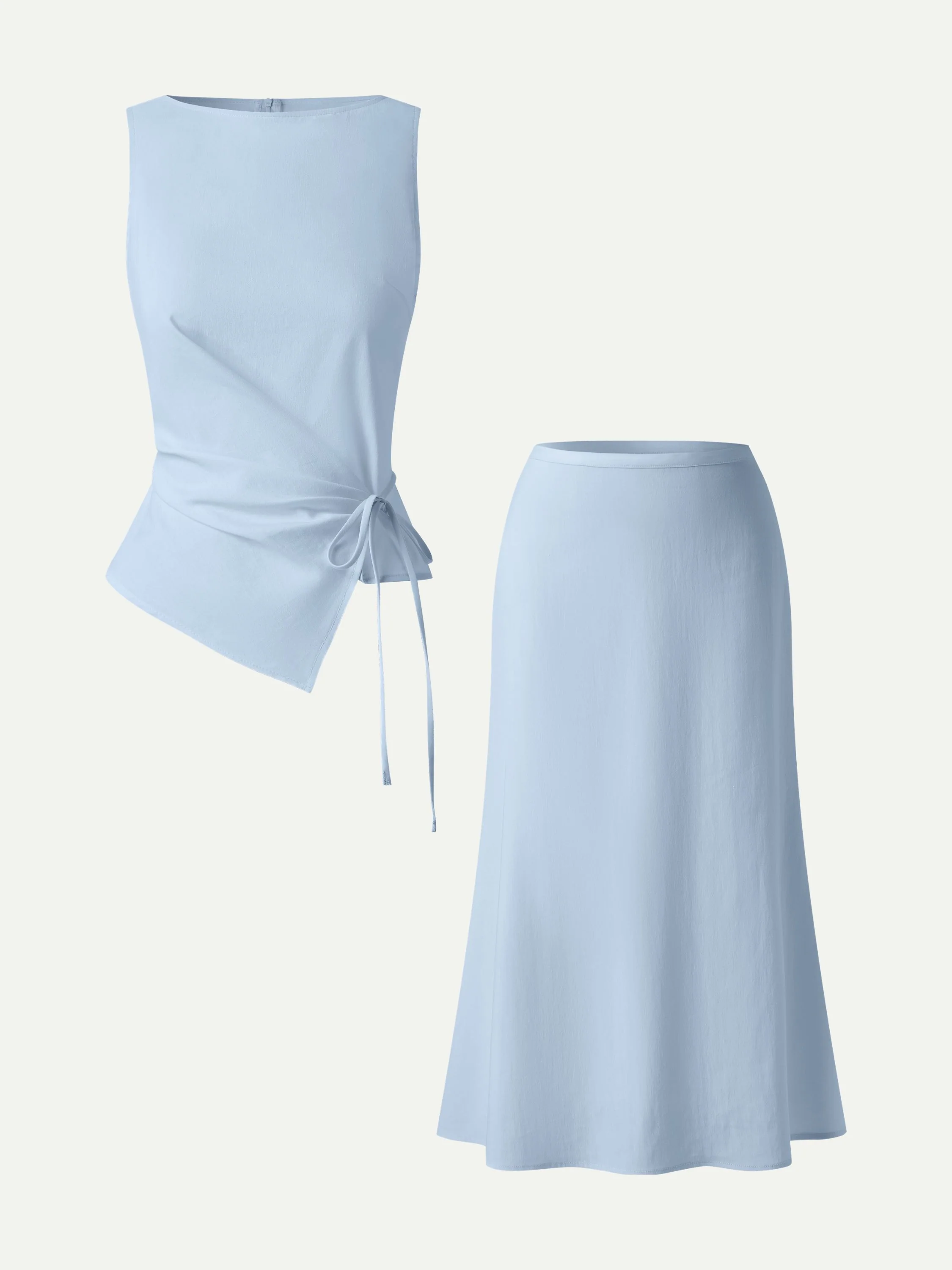 2Pcs Set Boatneck Waist-Defined Top & Maxi Flared Pull-On Skirt - Image 6
