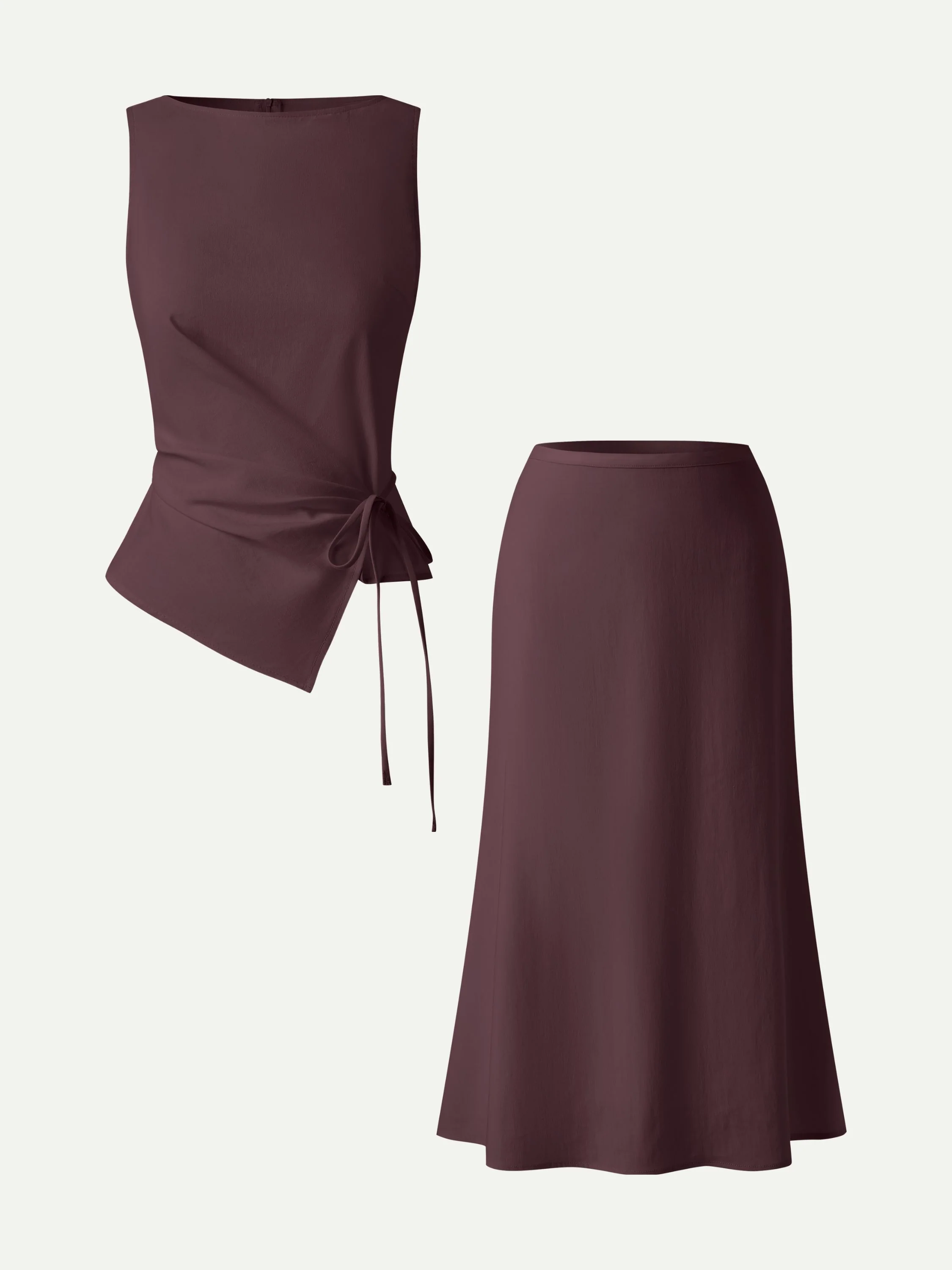 2Pcs Set Boatneck Waist-Defined Top & Maxi Flared Pull-On Skirt - Image 7