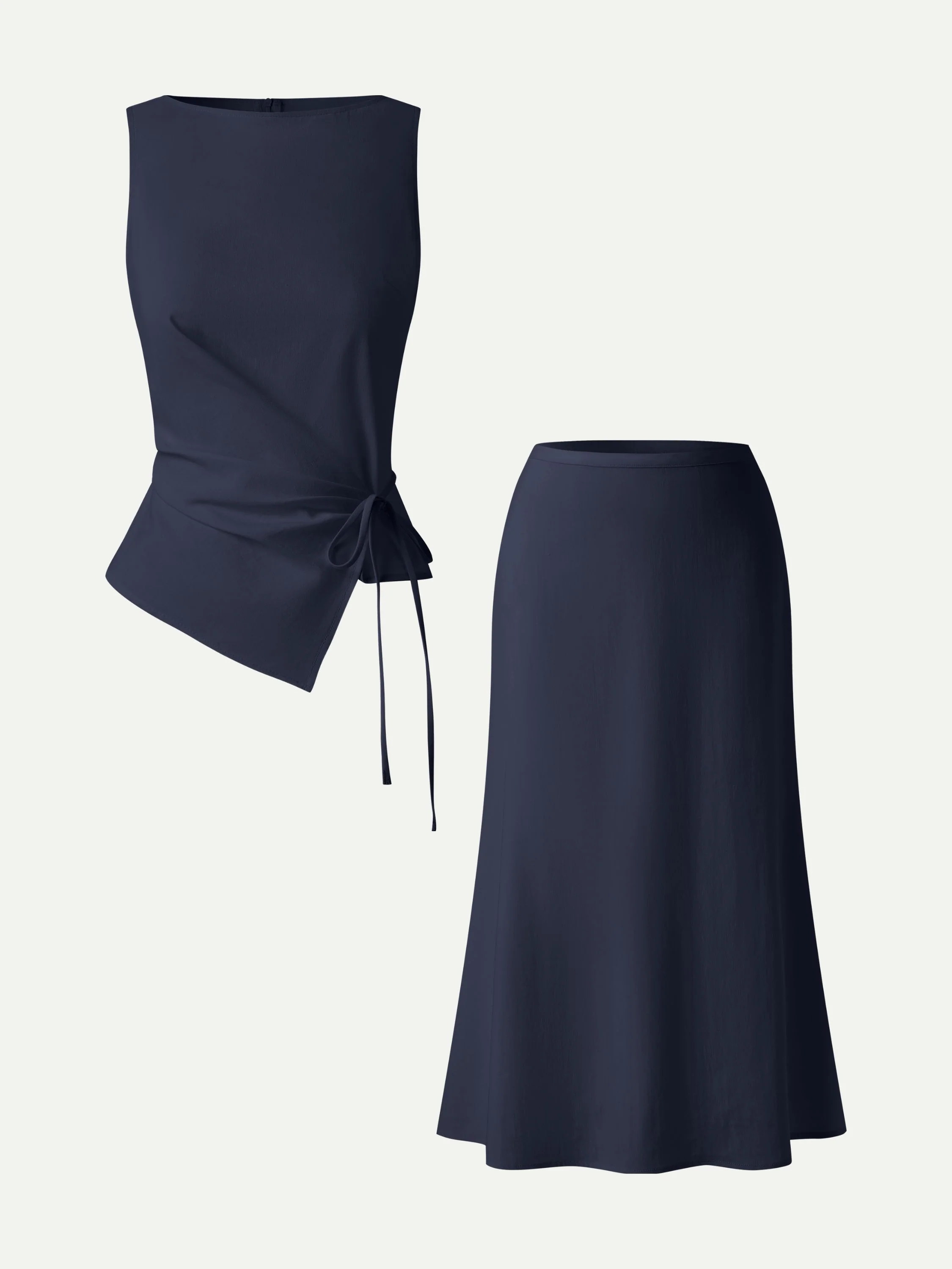 2Pcs Set Boatneck Waist-Defined Top & Maxi Flared Pull-On Skirt - Image 8