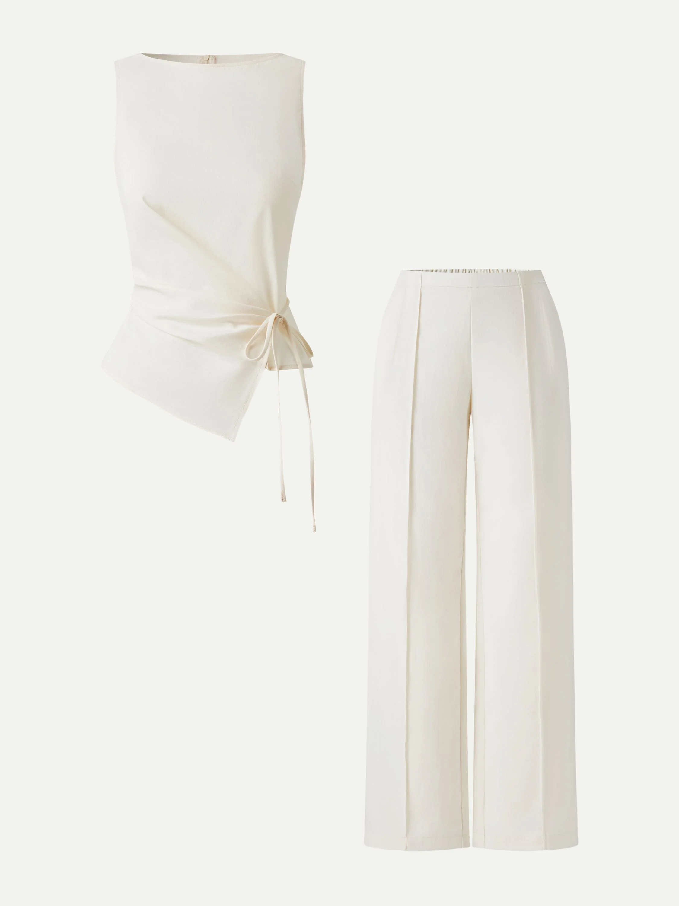 2Pcs Set Boatneck Waist-Defined Top & Pintuck Wide Leg Pants - Image 4