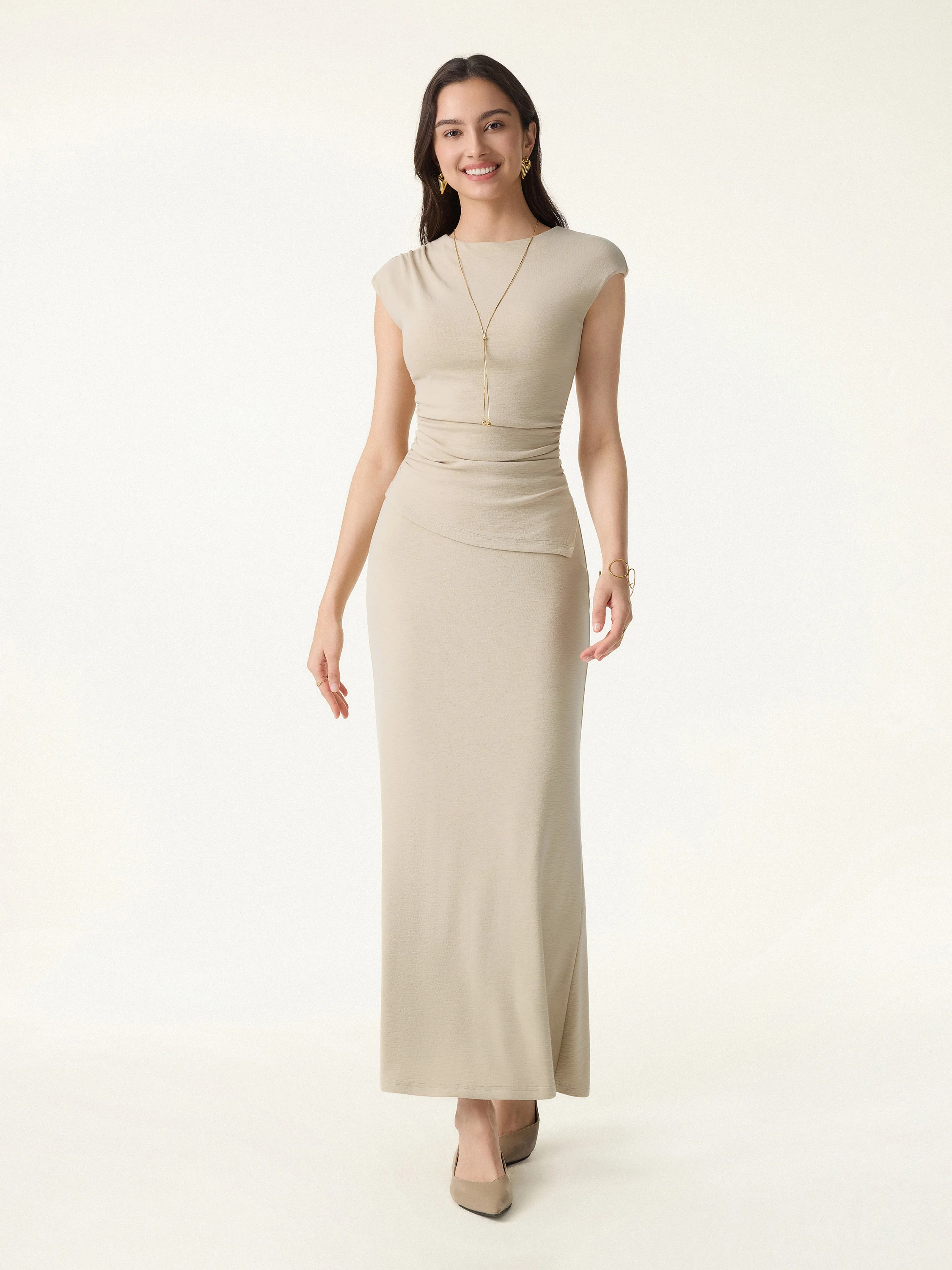 2Pcs Set Cap Sleeve Asymmetrical Bra Top & Mermaid Flare Maxi Skirt - Image 3