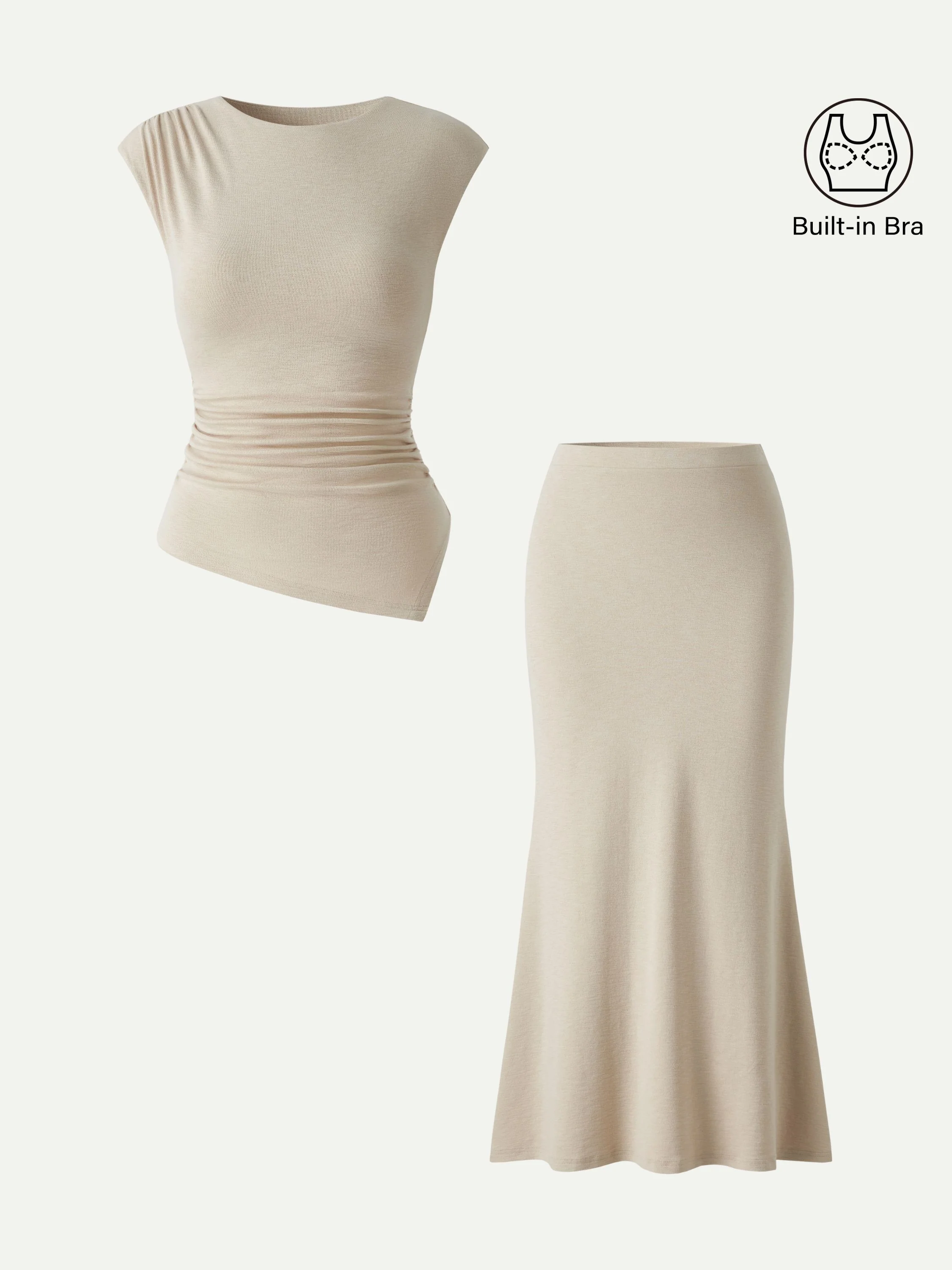 2Pcs Set Cap Sleeve Asymmetrical Bra Top & Mermaid Flare Maxi Skirt - Image 4