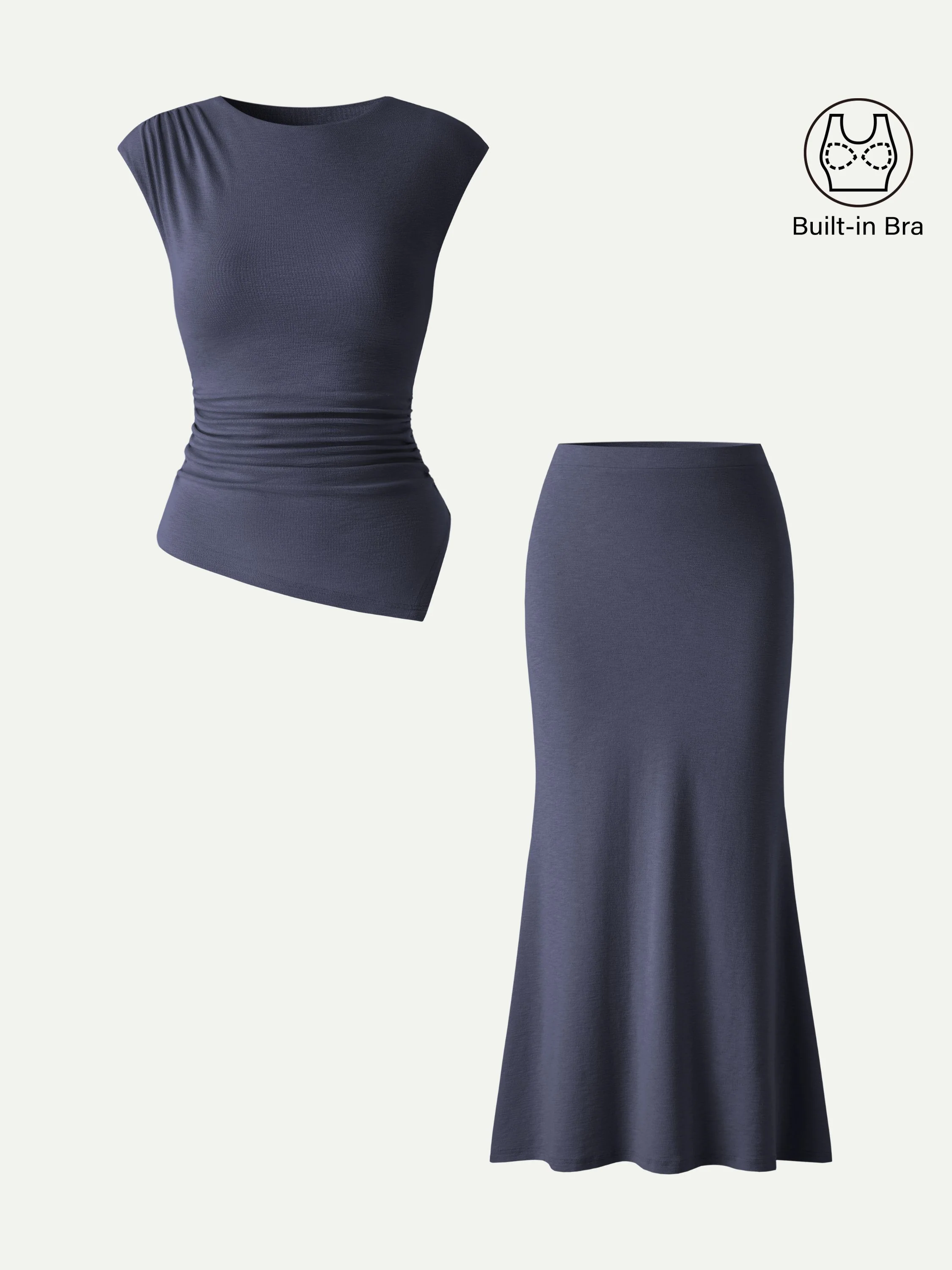 2Pcs Set Cap Sleeve Asymmetrical Bra Top & Mermaid Flare Maxi Skirt - Image 5