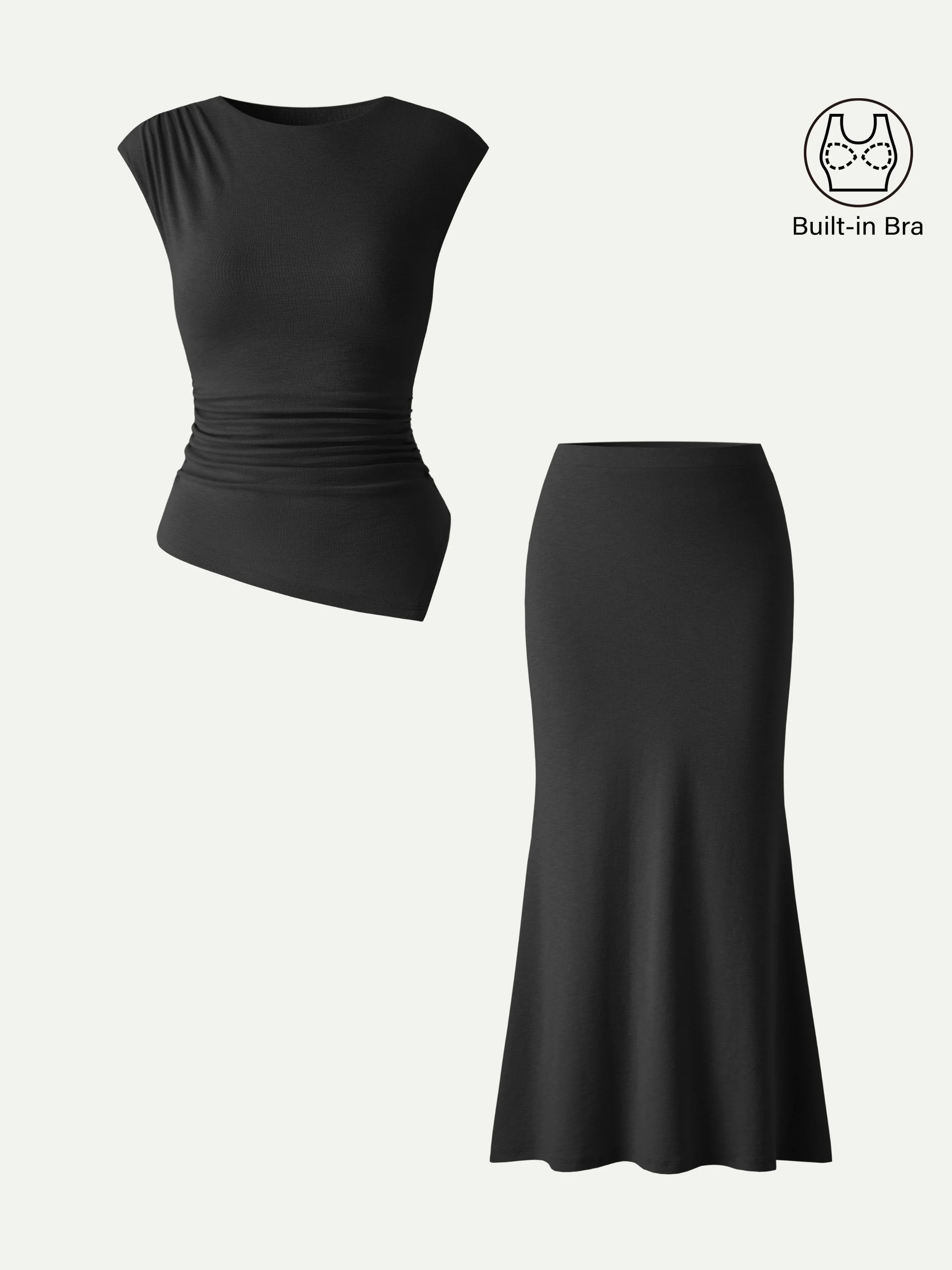 2Pcs Set Cap Sleeve Asymmetrical Bra Top & Mermaid Flare Maxi Skirt - Image 6