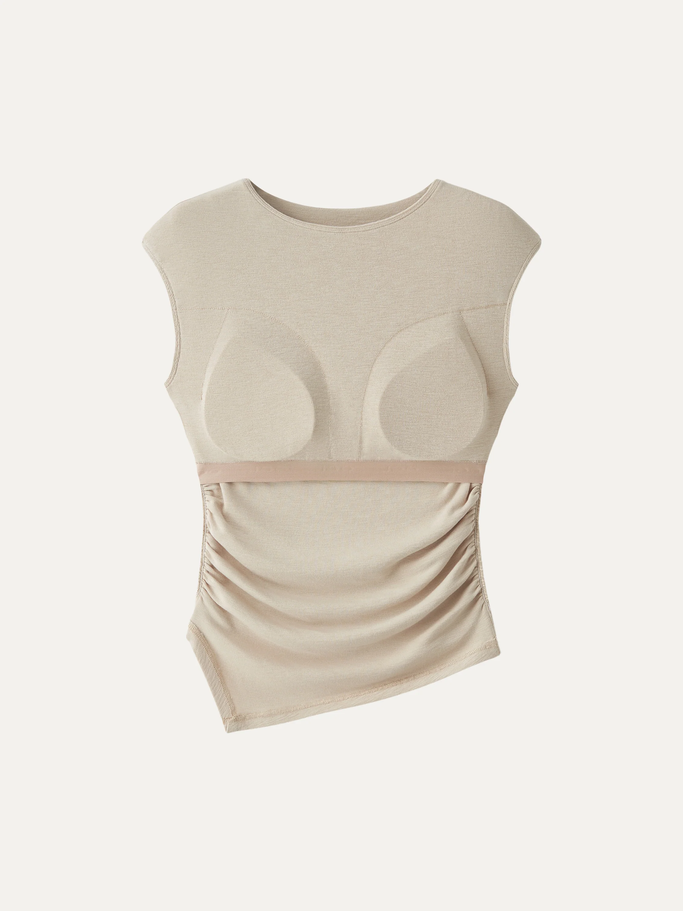 Matte Smooth Cap Sleeve Ruched Asymmetrical Bra Top - Image 8
