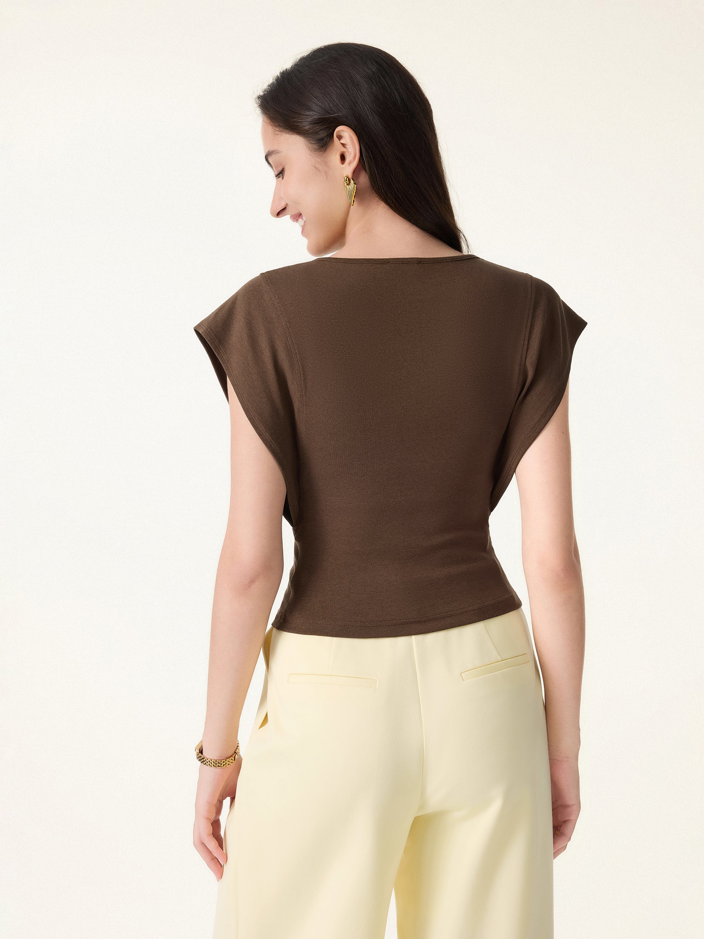 2Pcs Set Cotton Lyocell V-Neck Summer Tee & Flowy Flared Midi Skirt - Image 14