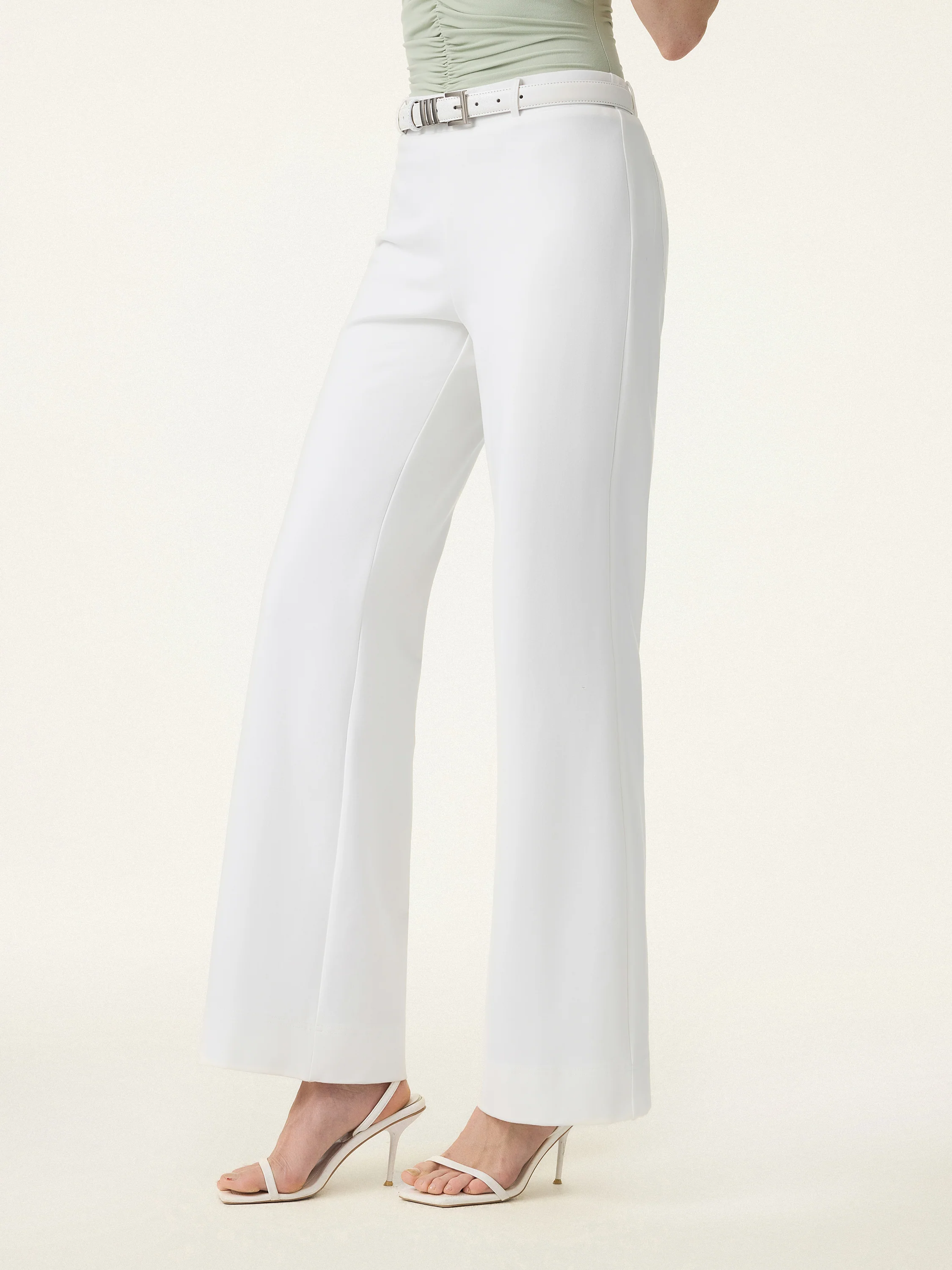 Not-See-Thru Drapey Mid Rise Wide Leg Pull-on Pants with Pockets - Image 3