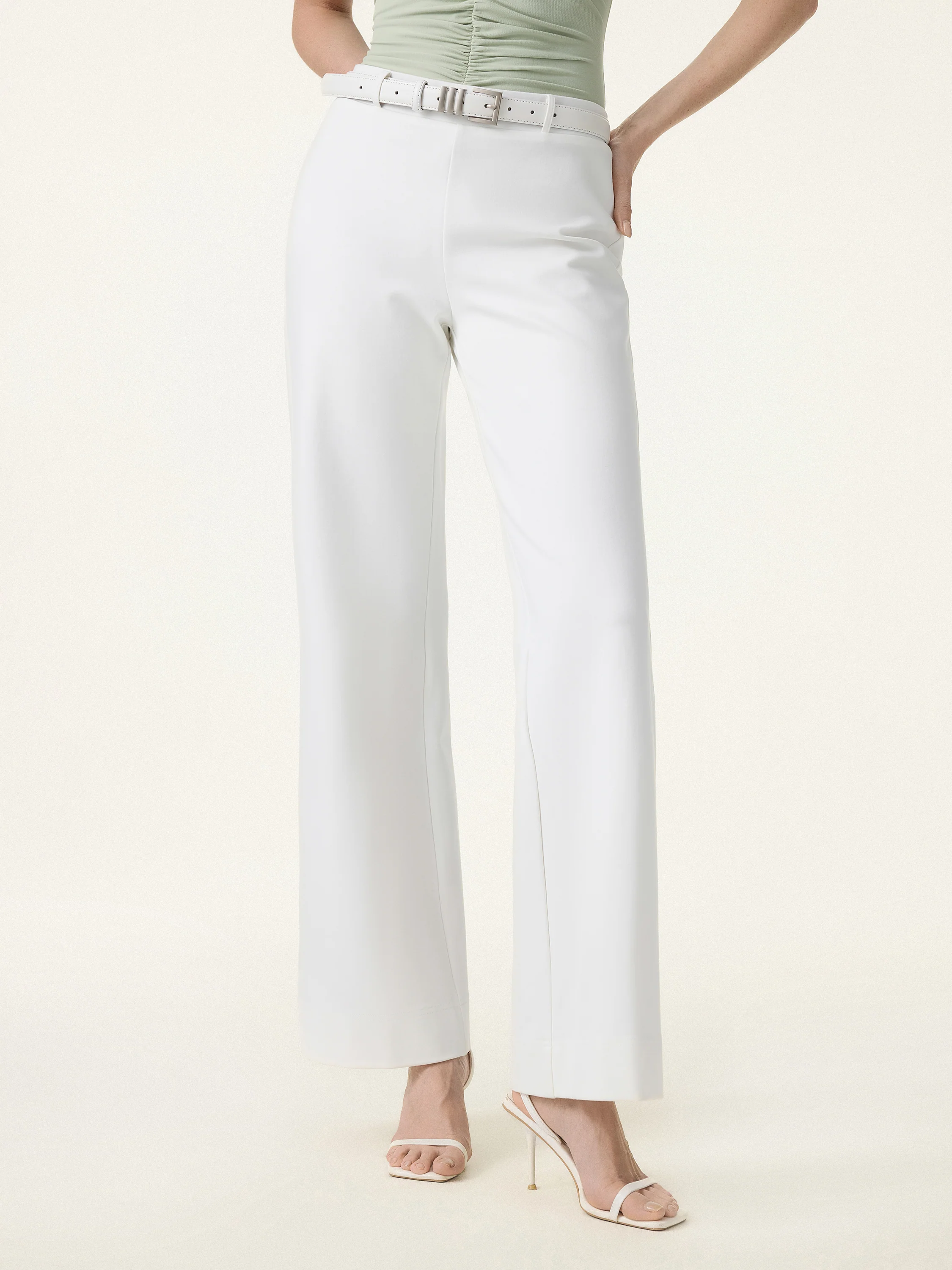 Not-See-Thru Drapey Mid Rise Wide Leg Pull-on Pants with Pockets - Image 6