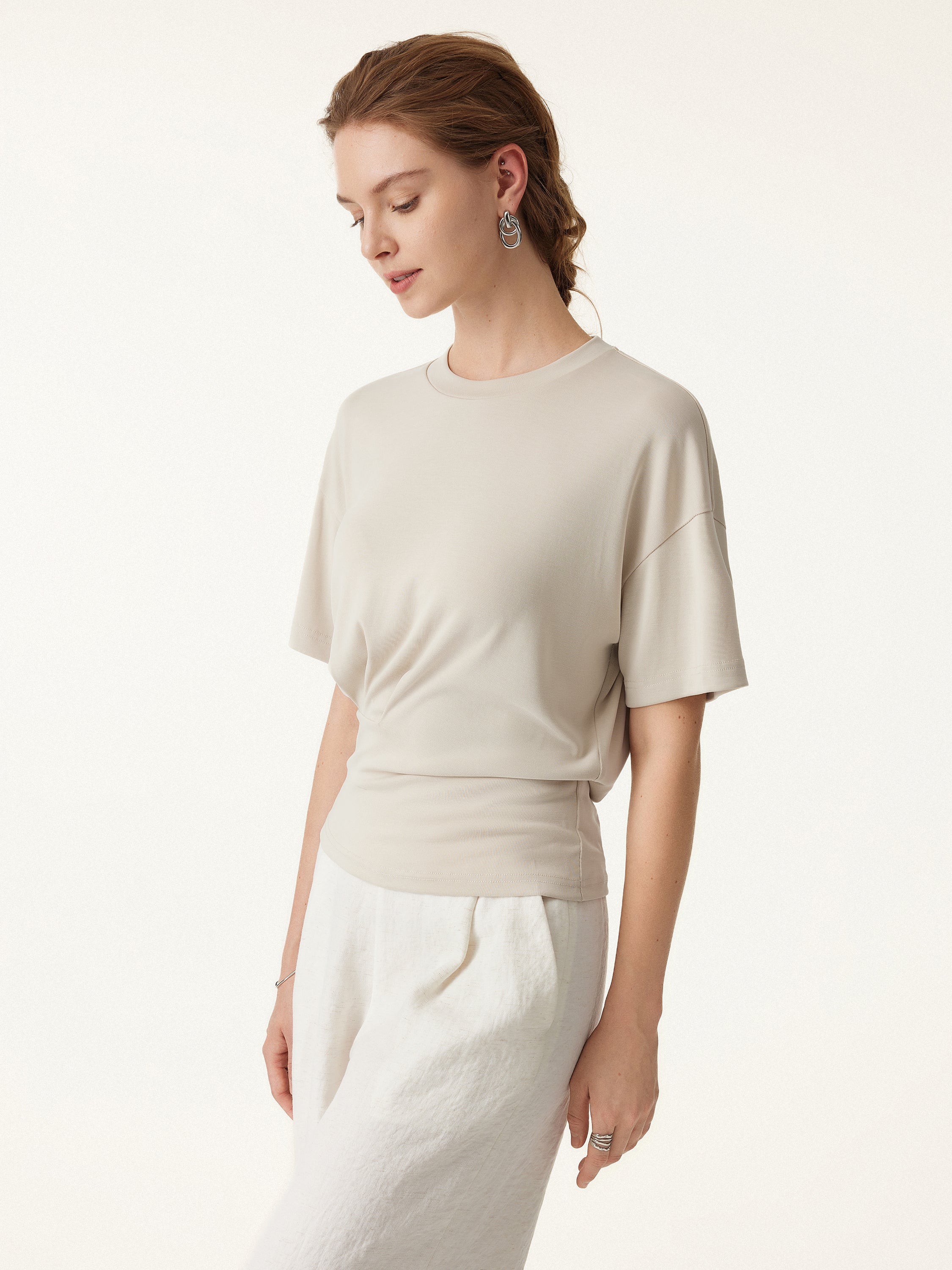 Crewneck Short Sleeve Tucked Tee - Image 9