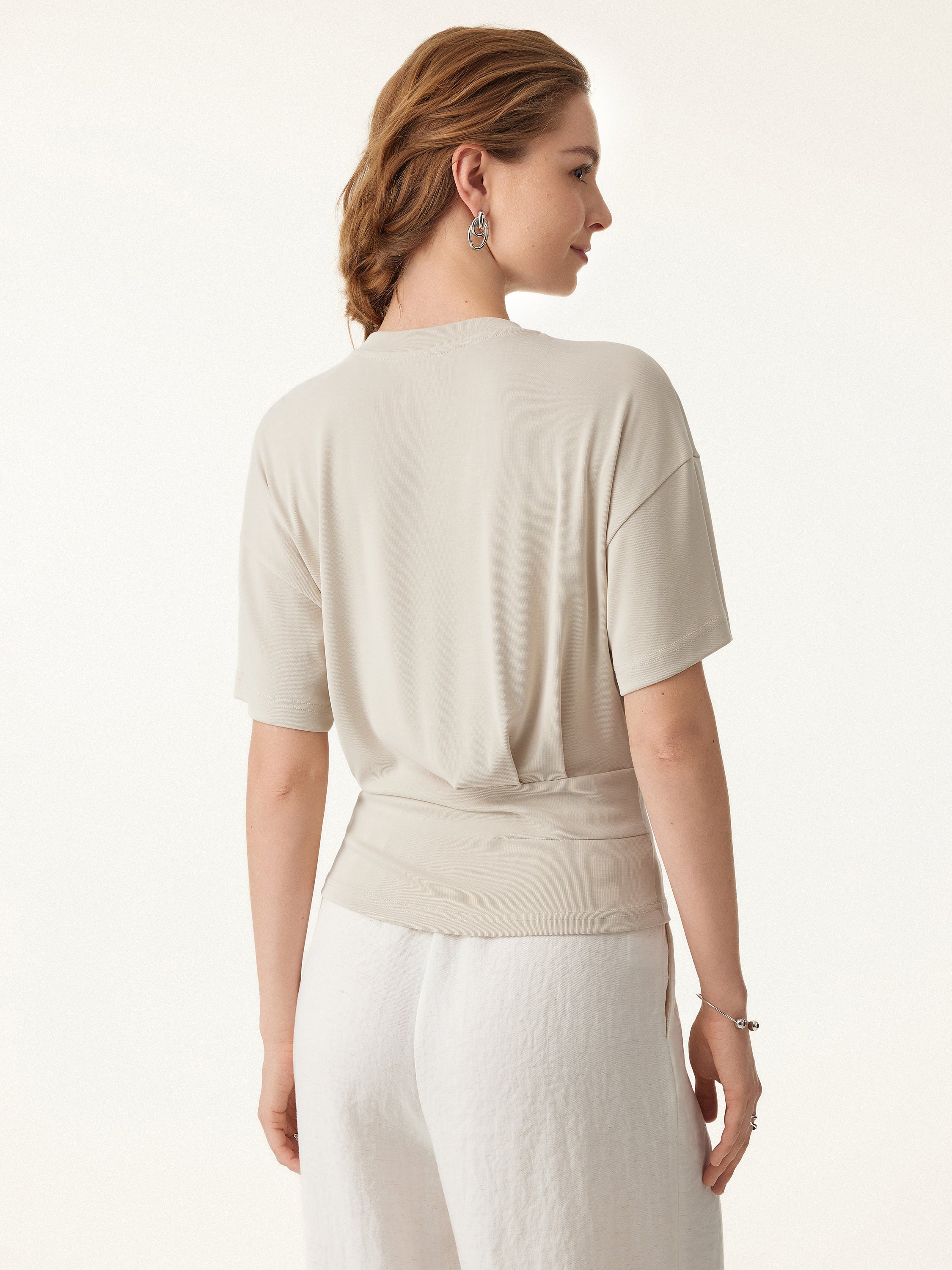 2Pcs Set Crewneck Tucked Tee & Mid Rise Tapered Pants with Pockets - Image 10