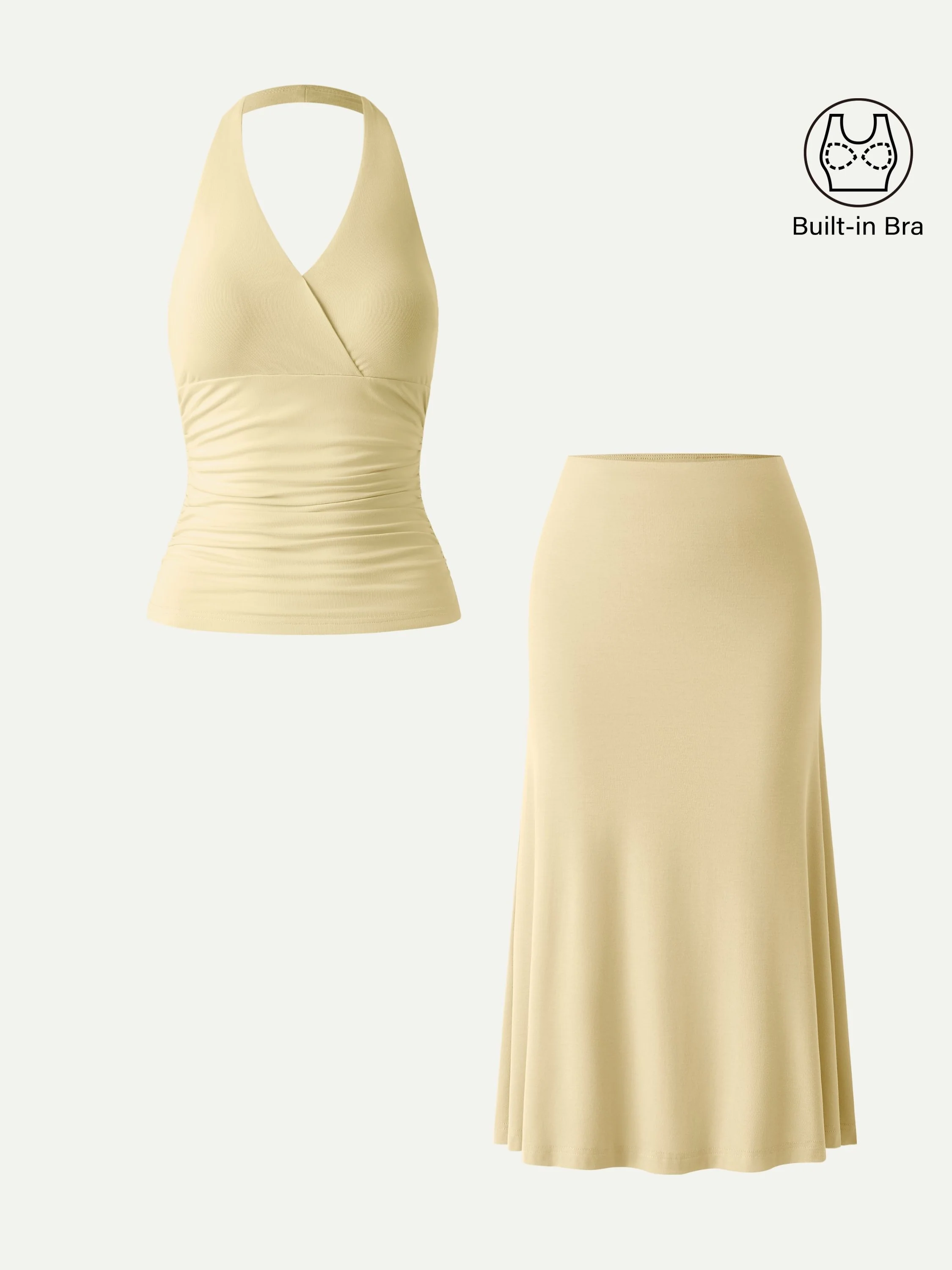 2Pcs Set Halter Neck Bra Tank & Pull-on Mermaid Midi Skirt - Image 2