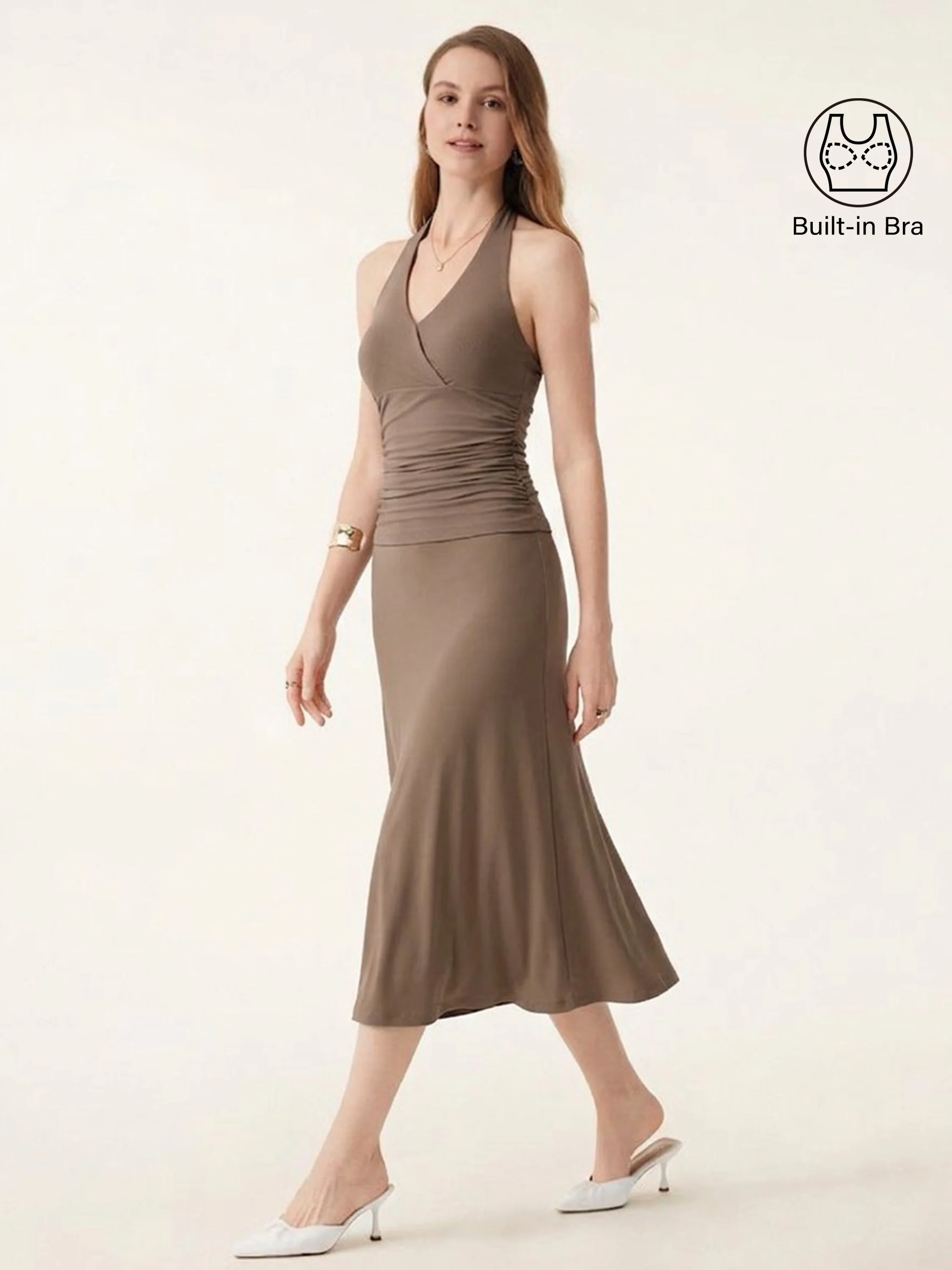 2Pcs Set Halter Neck Bra Tank & Pull-on Mermaid Midi Skirt - Image 3