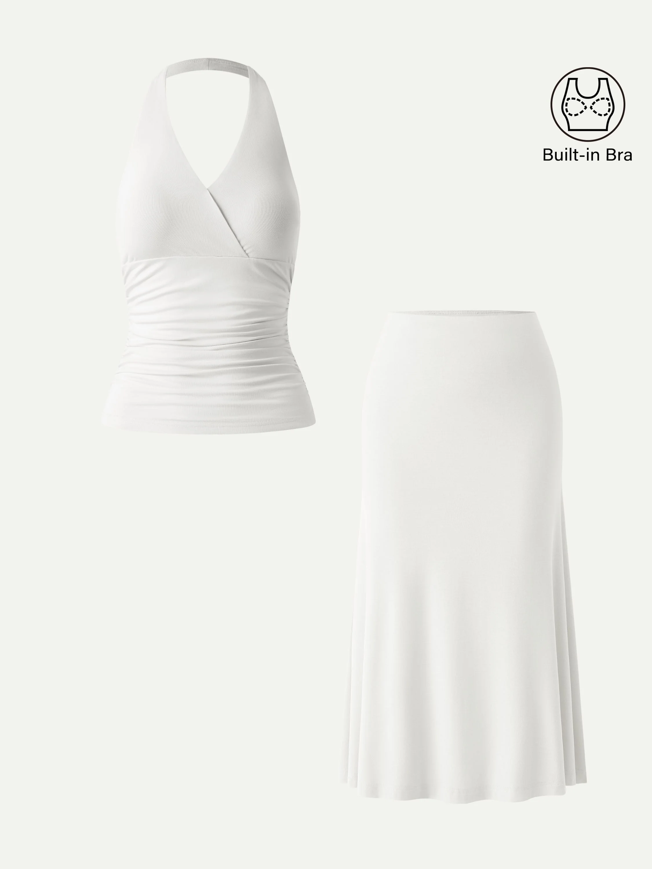 2Pcs Set Halter Neck Bra Tank & Pull-on Mermaid Midi Skirt - Image 6