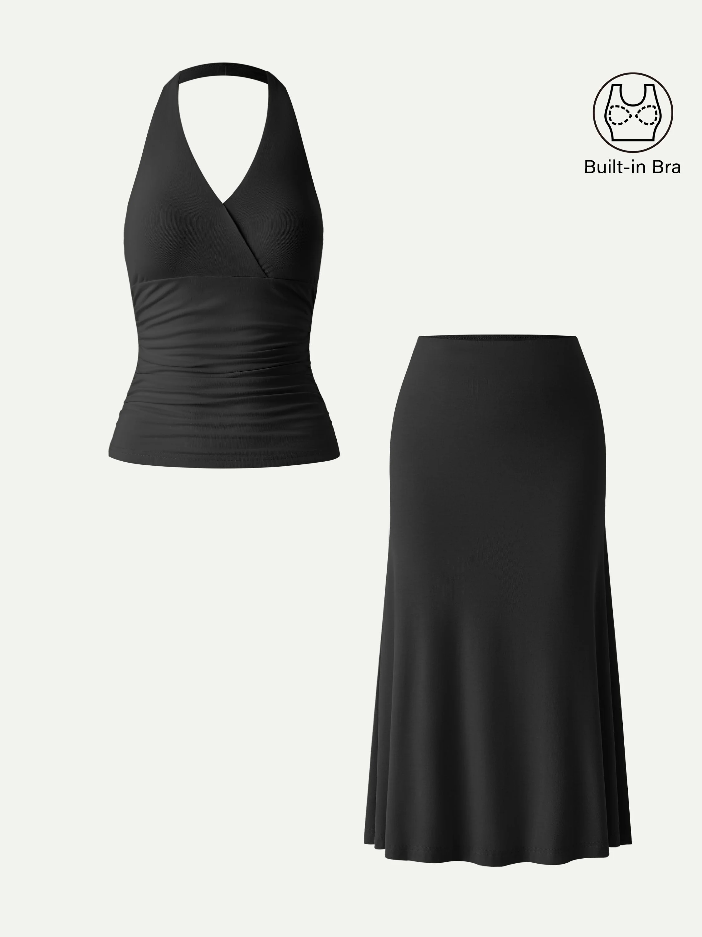 2Pcs Set Halter Neck Bra Tank & Pull-on Mermaid Midi Skirt - Image 8