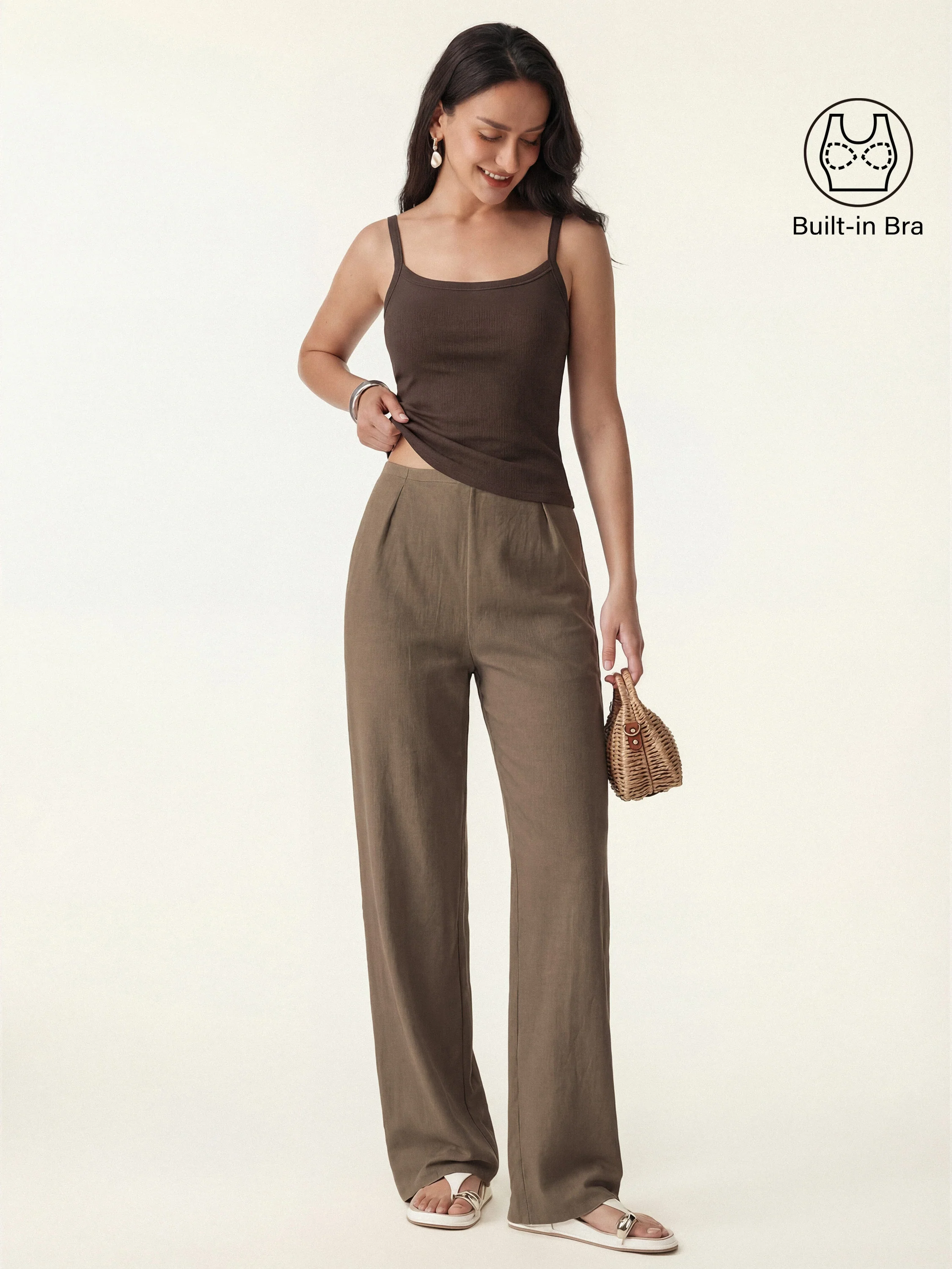 2Pcs Set Low Back Bra Tank & Mid Rise Straight Leg Pants