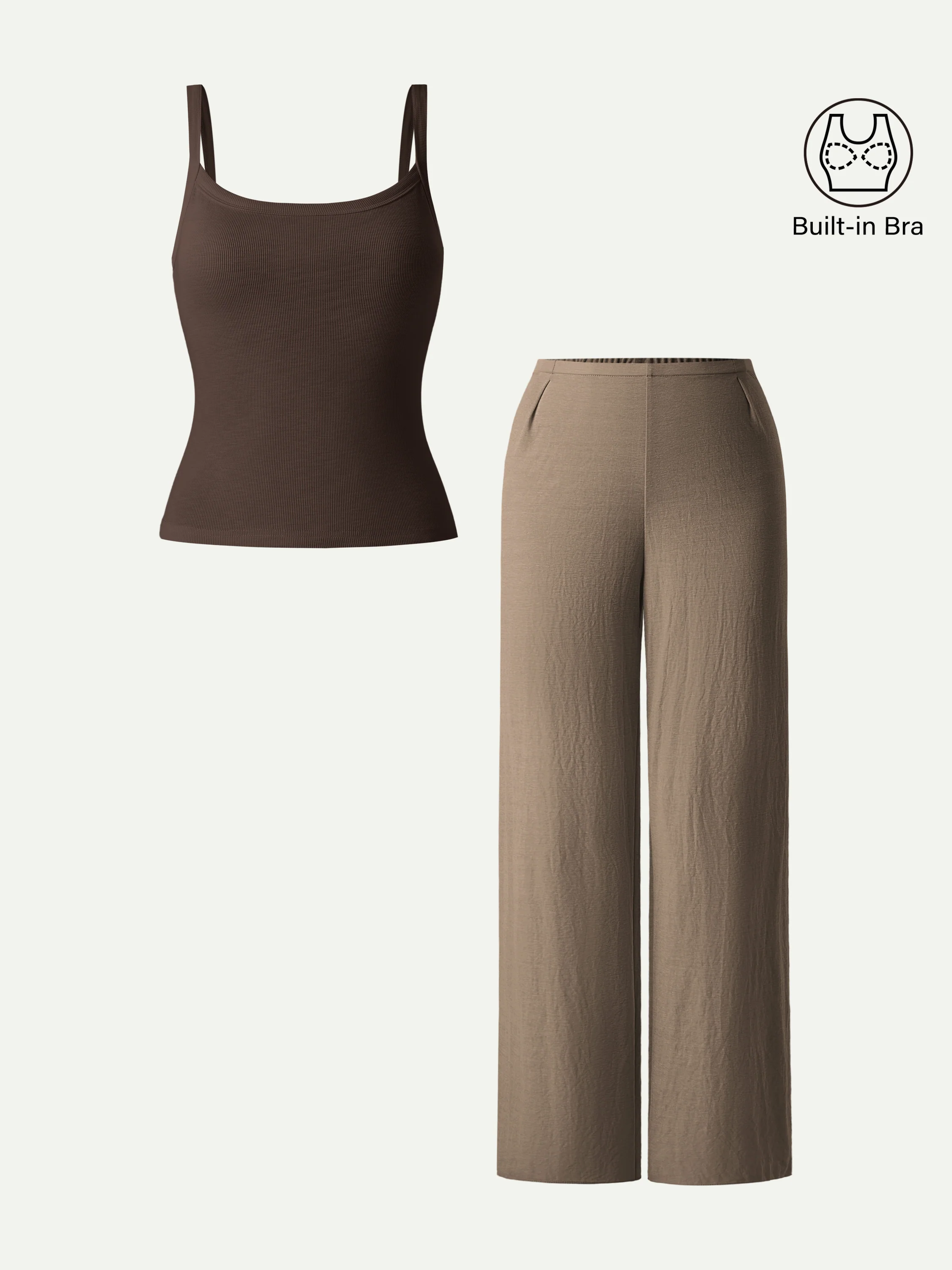 2Pcs Set Low Back Bra Tank & Mid Rise Straight Leg Pants - Image 2