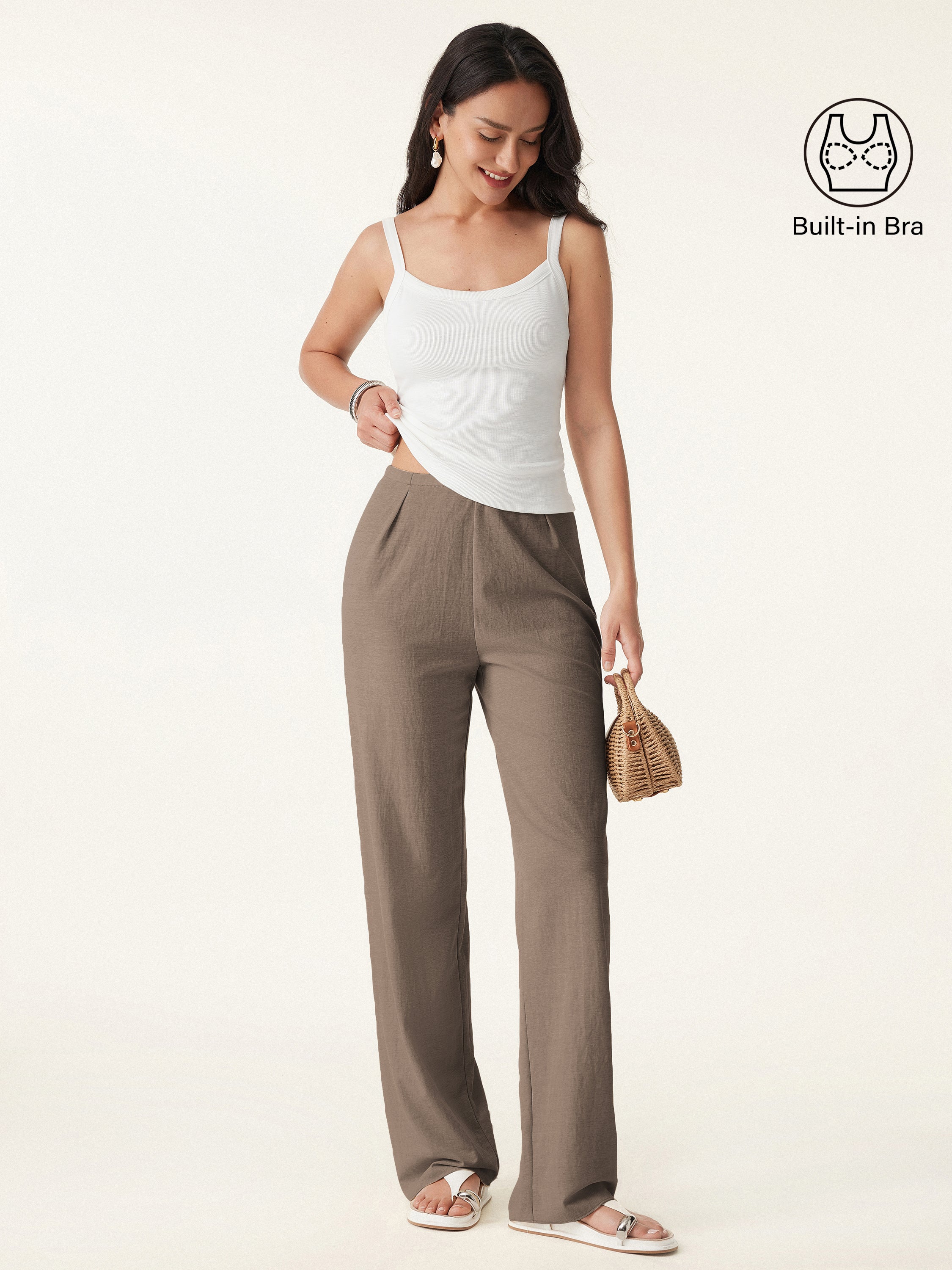 2Pcs Set Low Back Bra Tank & Mid Rise Straight Leg Pants - Image 3